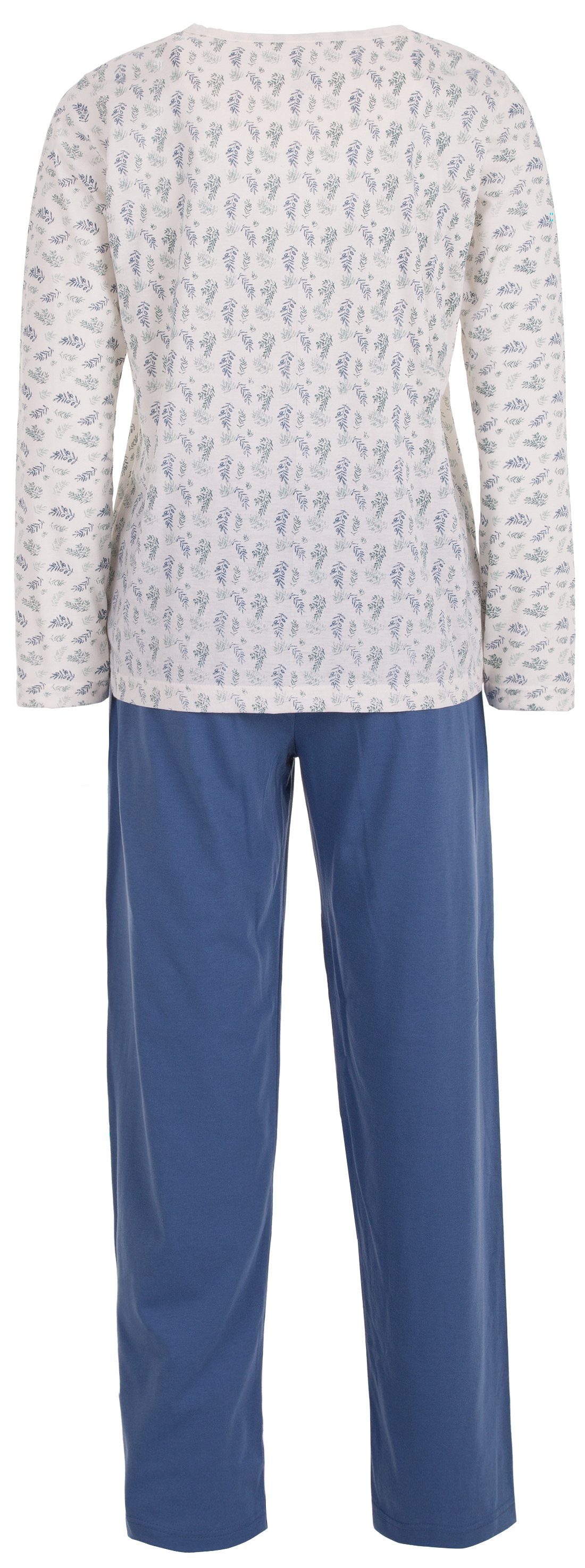 zeitlos Schlafanzug Pyjama Set Langarm - blau Zweige