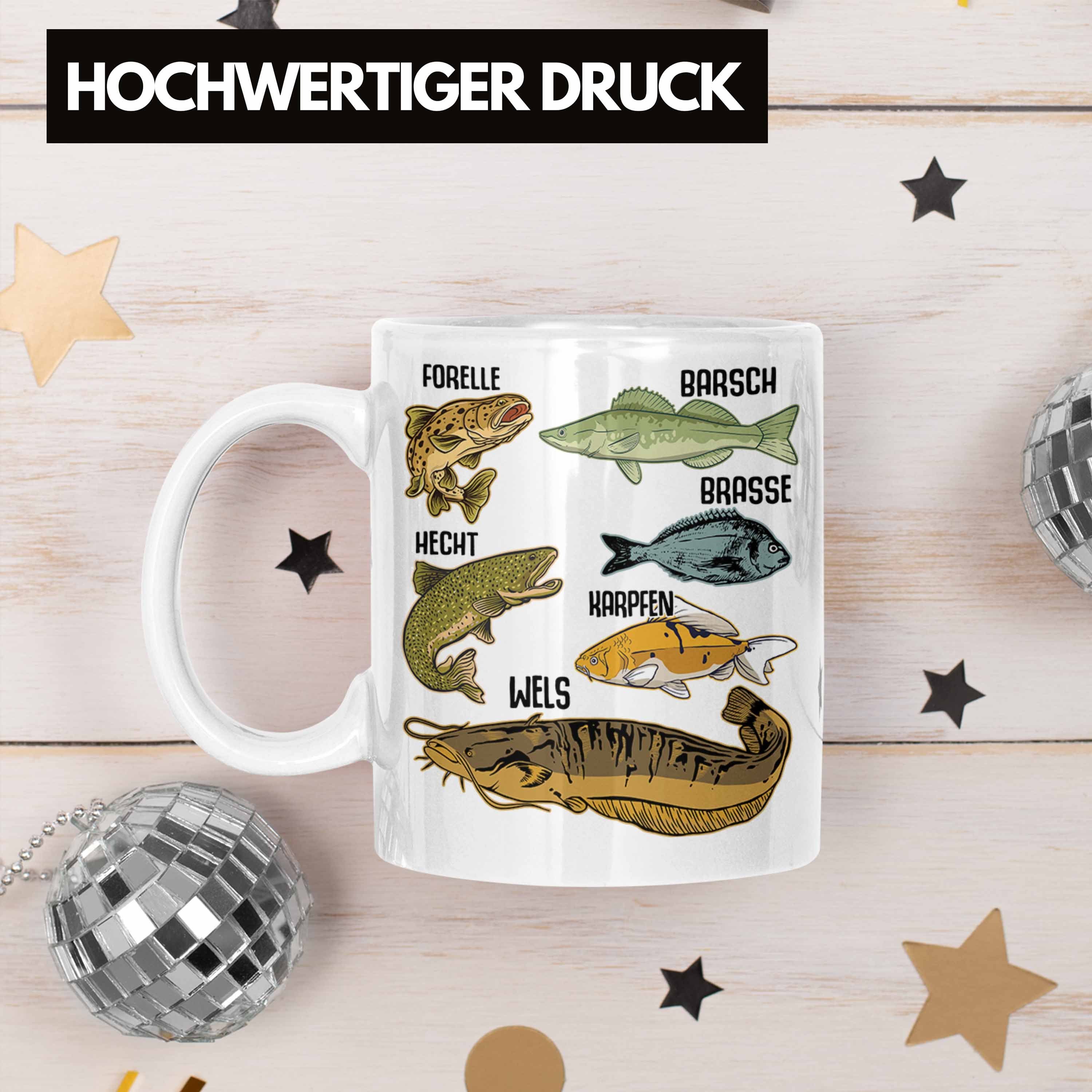 Angler Geschenk Raubfische Trendation Fischer Kaffeetasse Tasse mit Trendation Angeln Weiss - Barsch Forelle Fischarten Hecht Tasse Hobbyangler