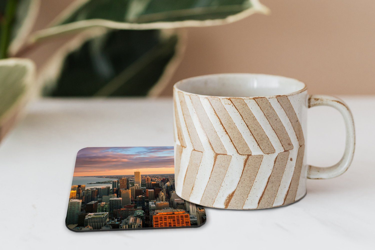 Amerika, Tischuntersetzer, Skyline Glasuntersetzer Wolken Zubehör Stadt Glasuntersetzer, Gläser, - - Tasse - 6-tlg., für Untersetzer, Korkuntersetzer, MuchoWow