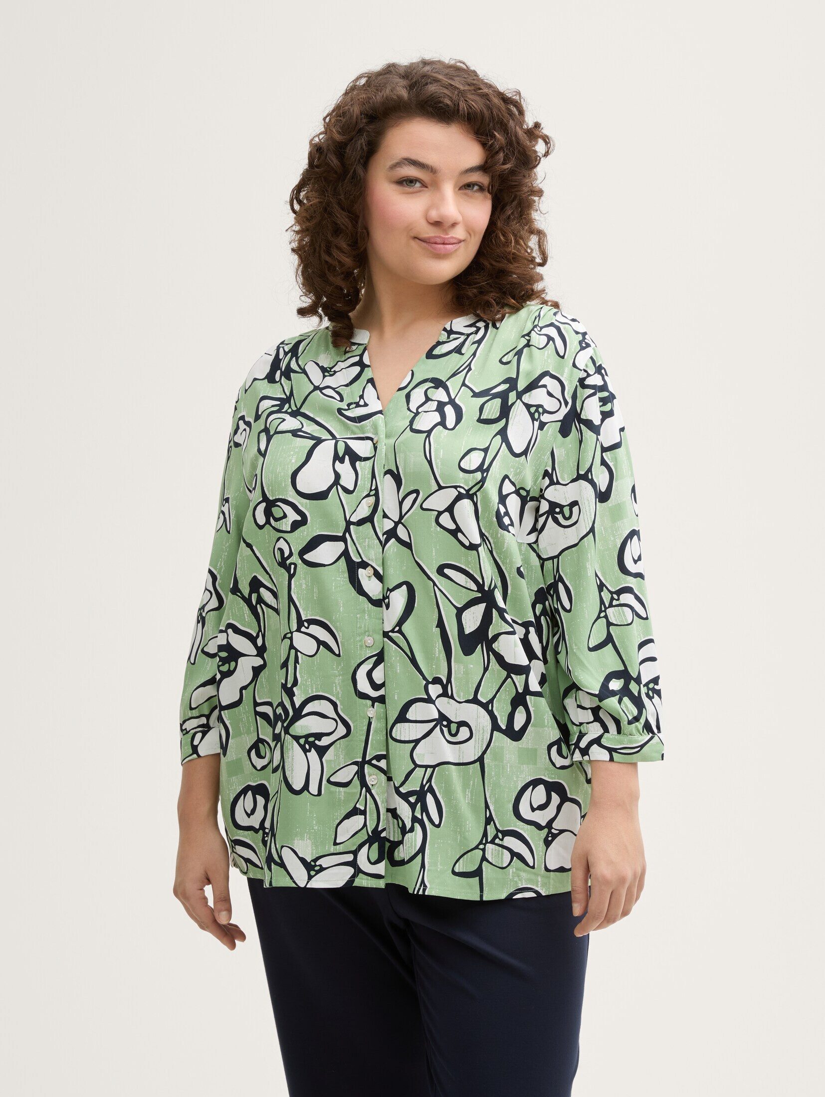 TOM TAILOR PLUS Langarmbluse Blusen & Shirts Plus Size - Bluse mit Muster günstig online kaufen