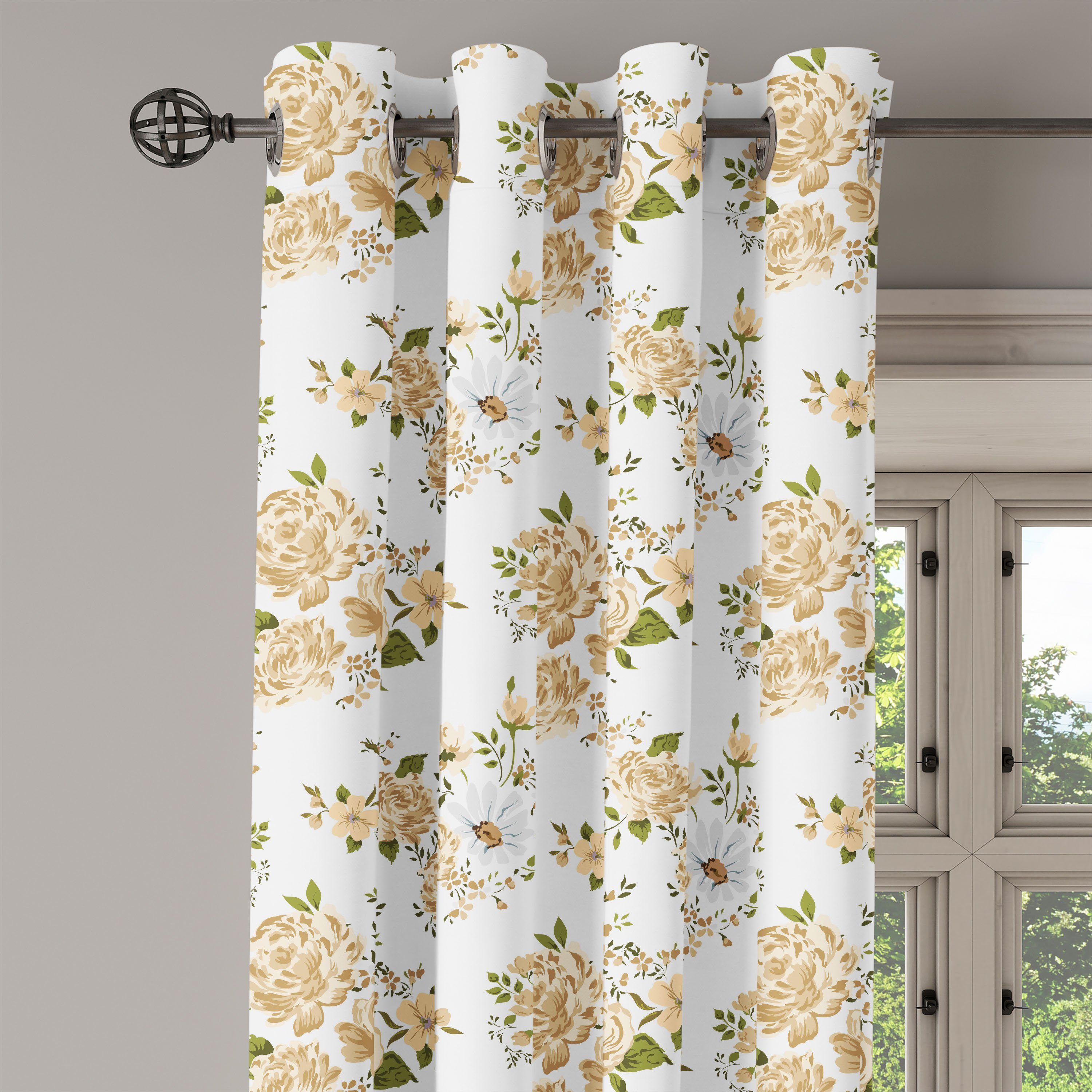 Gardine Dekorative Abakuhaus, Wohnzimmer, für 2-Panel-Fenstervorhänge Blumen Floral Vector Schlafzimmer Roses