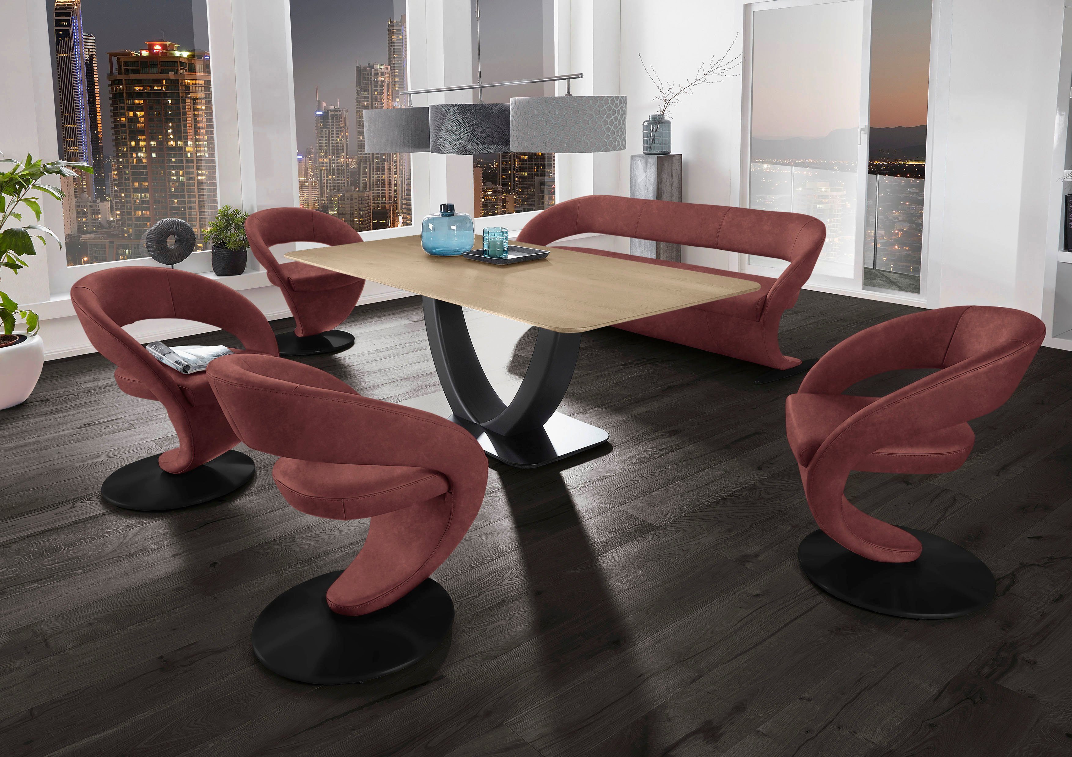 mit (Set), & Wave, in 4 180x90cm K+W Design-Solobank Komfort und Tisch Essgruppe Design-Drehstühlen Wohnen