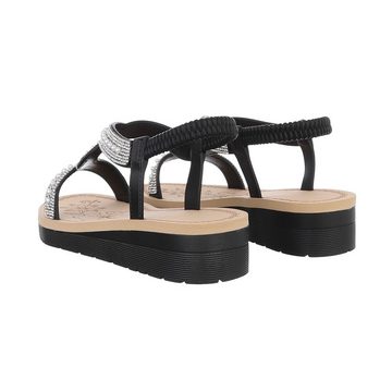 Ital-Design Damen Freizeit Riemchensandalette Keilabsatz/Wedge Keilsandaletten in Schwarz