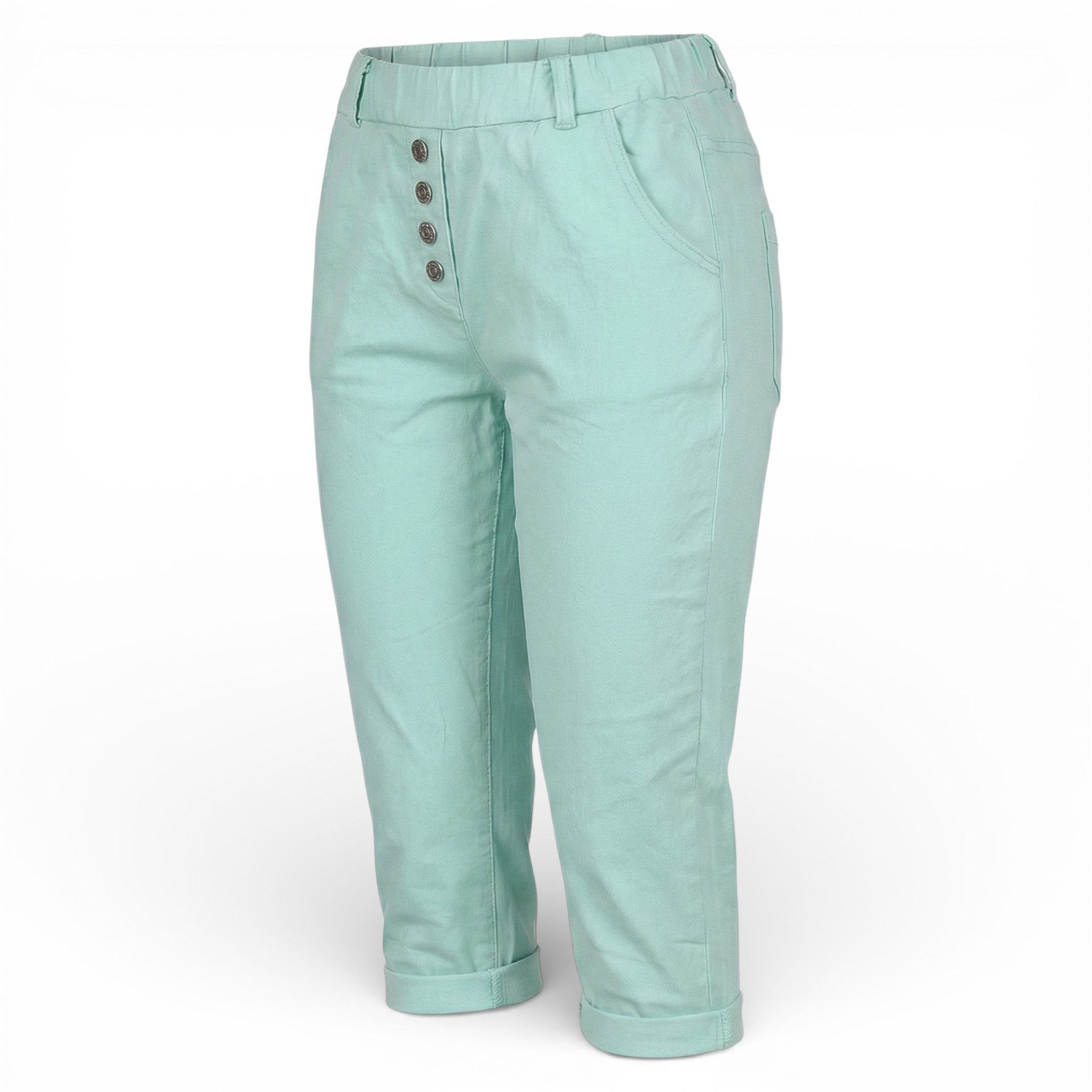 OriginalYou Caprihose Damen mit Stretch Knitterlook kurze Sommerhose mit Gummizug moderner Knitterlook, mit Gummizug und Gürtelschlaufen