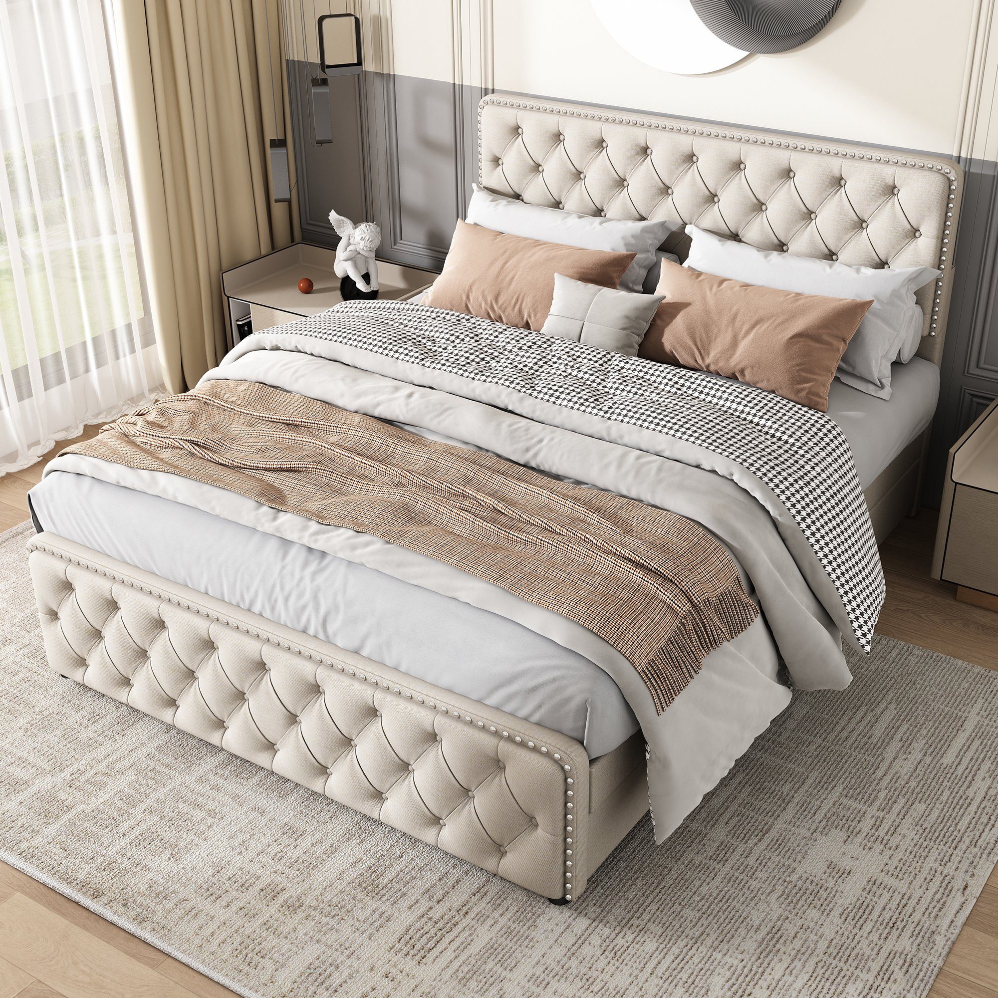 REDOM Polsterbett Doppelbett (Höhenverstellbares Kopfteil), 140 X 200 cm,oh günstig online kaufen