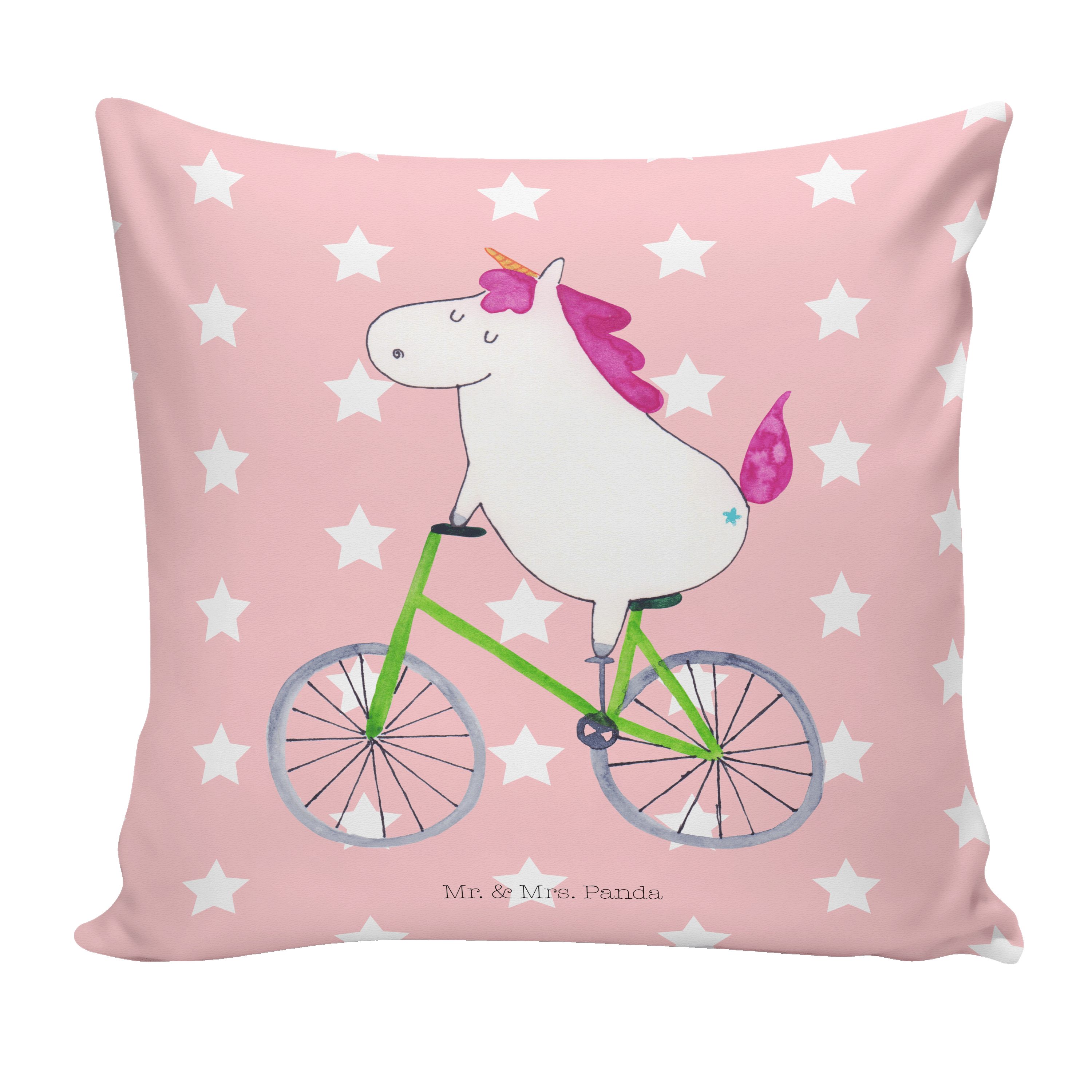 Mr. & Mrs. Panda Dekokissen Einhorn Radfahrer - Rot Pastell - Geschenk, Kissenhülle, Kopfkissen