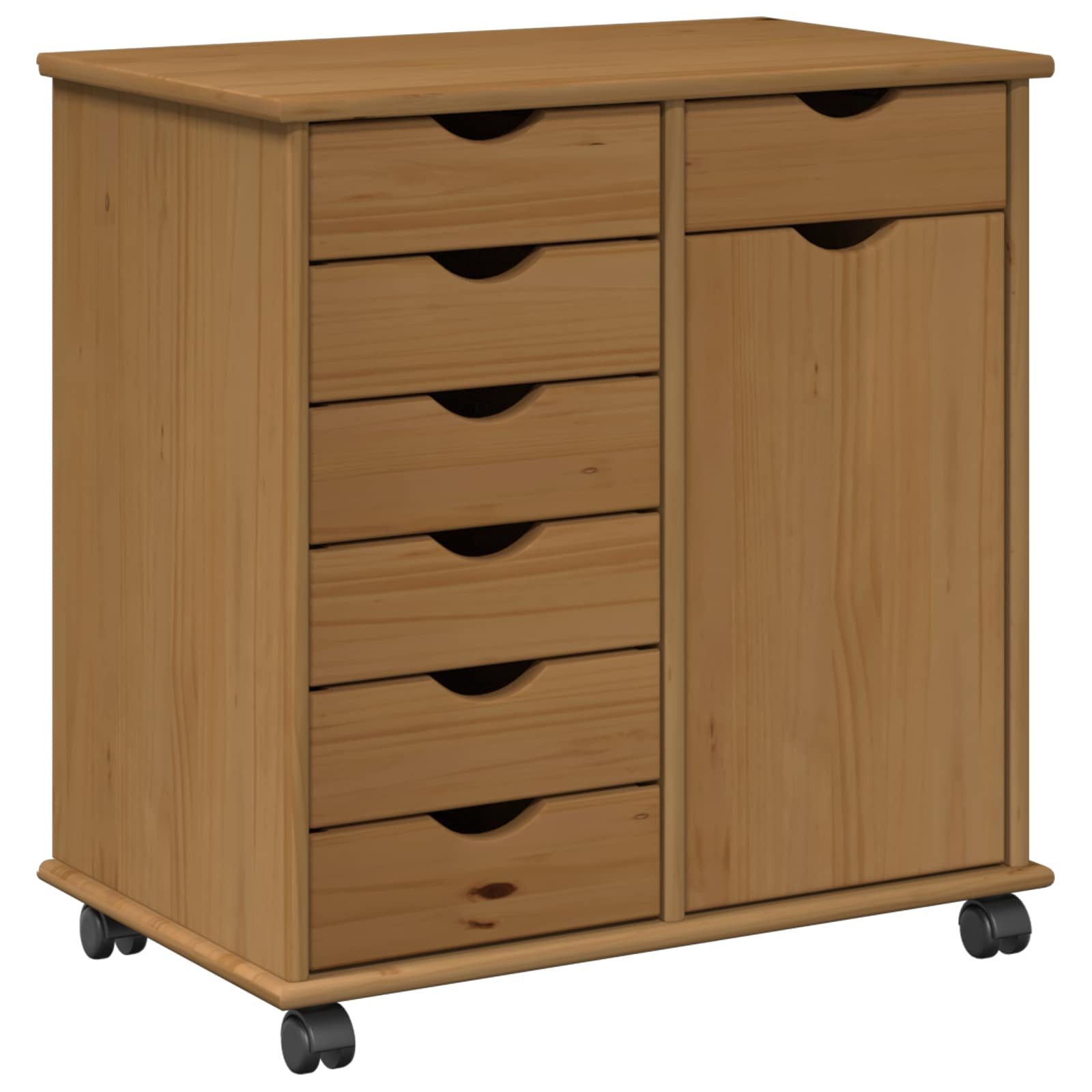 vidaXL Rollcontainer Rollschrank 63,5 x 39 x 65,5 cm Massivholz Kiefer Honigbraun, (1 St)