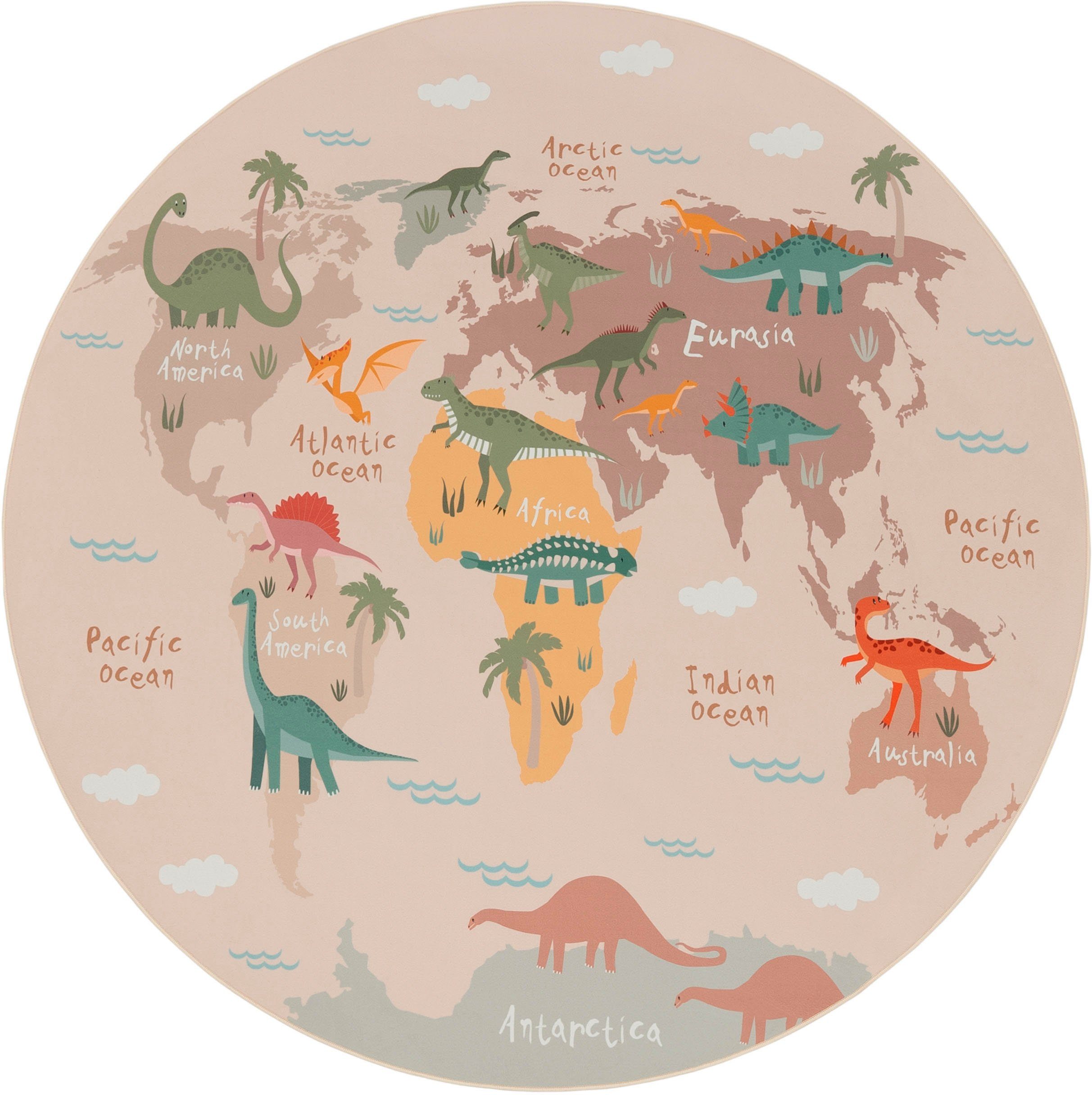 Paco Home Kinderteppich Bino 583, rund, Höhe: 4 mm, Spielteppich, Motiv Wel günstig online kaufen