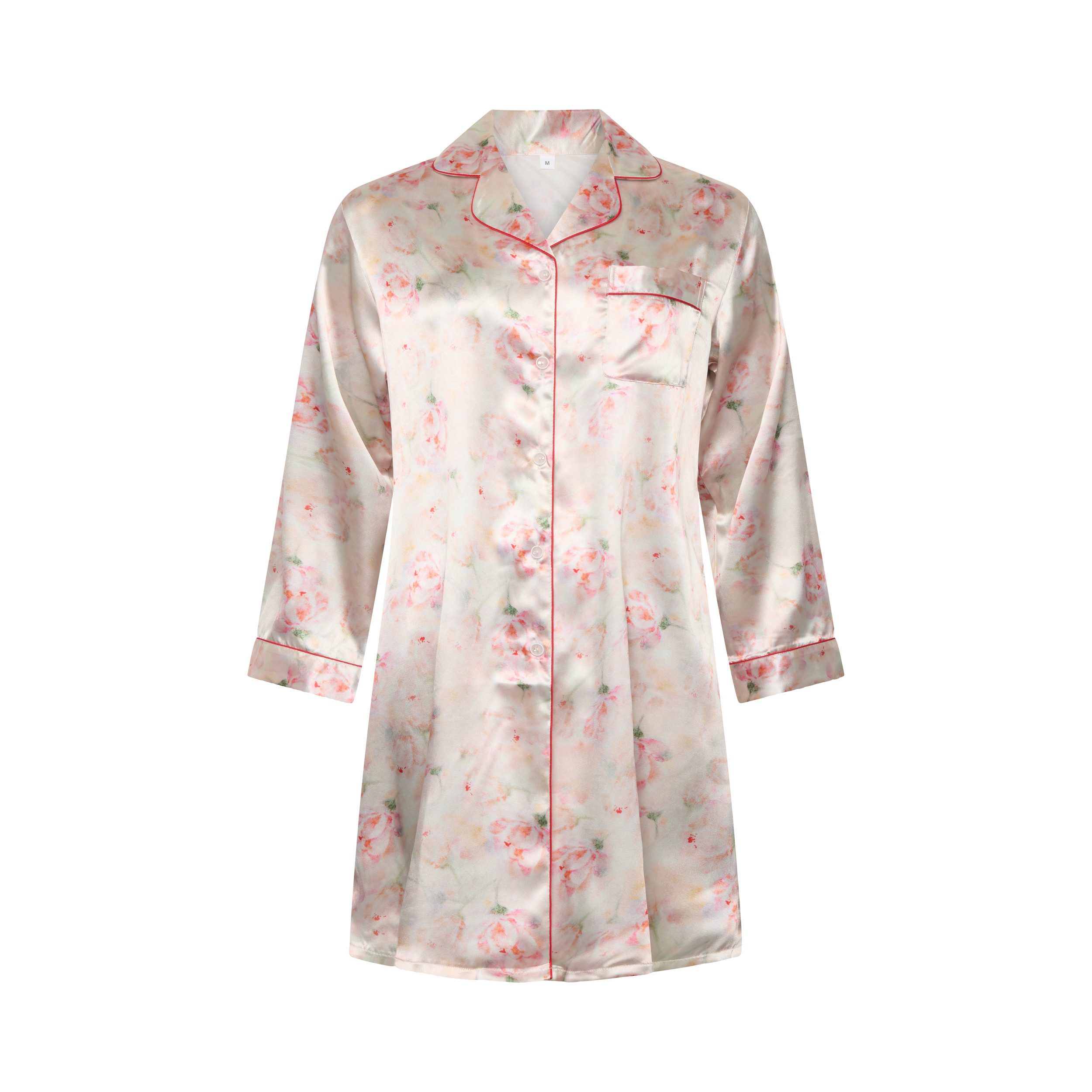 Elegant Love Nachthemd Damen Morgenmantel aus Satin – Elegant mit Blumenmus günstig online kaufen