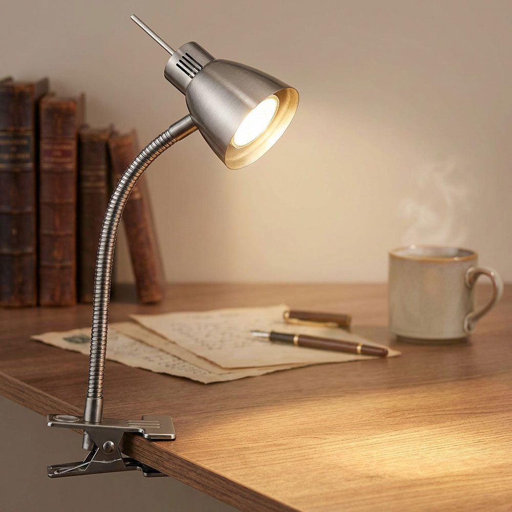 GLOBO LIGHTING Klemmleuchte, Leuchtmittel inklusive, Warmweiß, LED Schreibtischleuchte Klemmleuchte Schlafzimmer Tischlampe silber