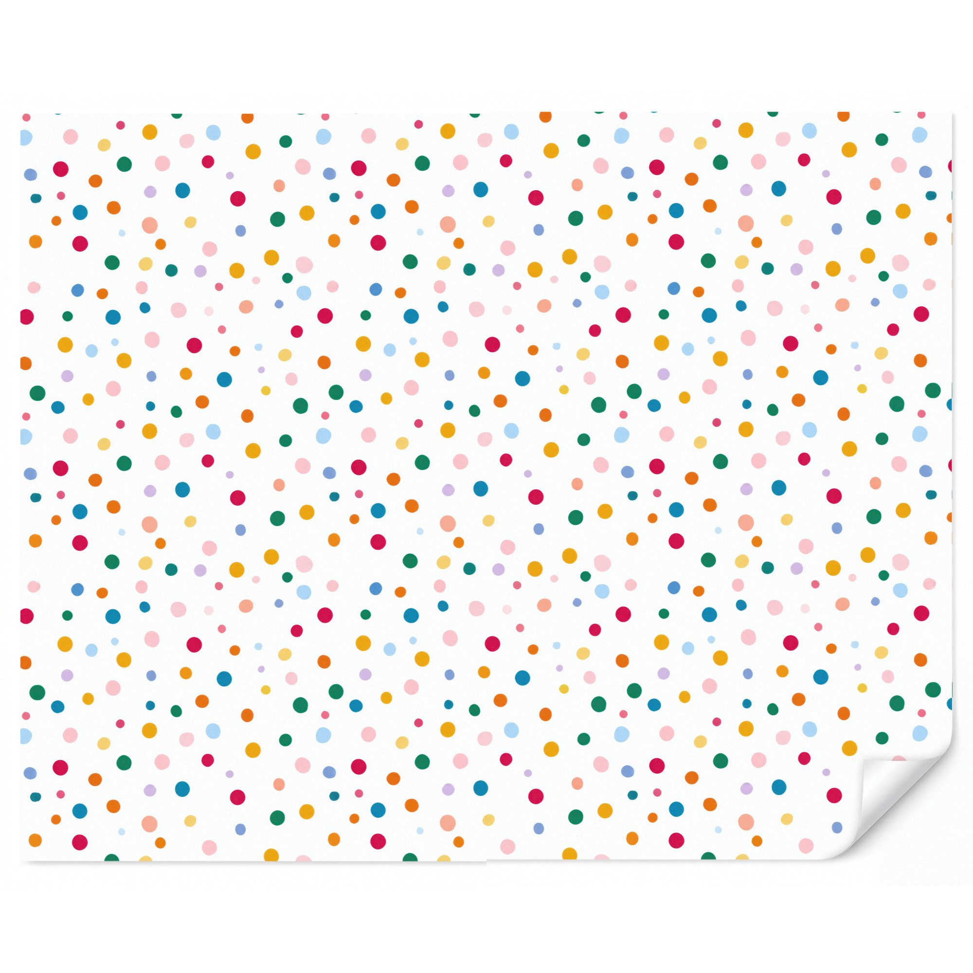 OnlyWow Fototapete Kinderzimmer - Dots - Verspielt - Farbenfroh, Matt, bedruckt, Wanddekoration, Wandtapete, Schlafzimmer 260x220cm