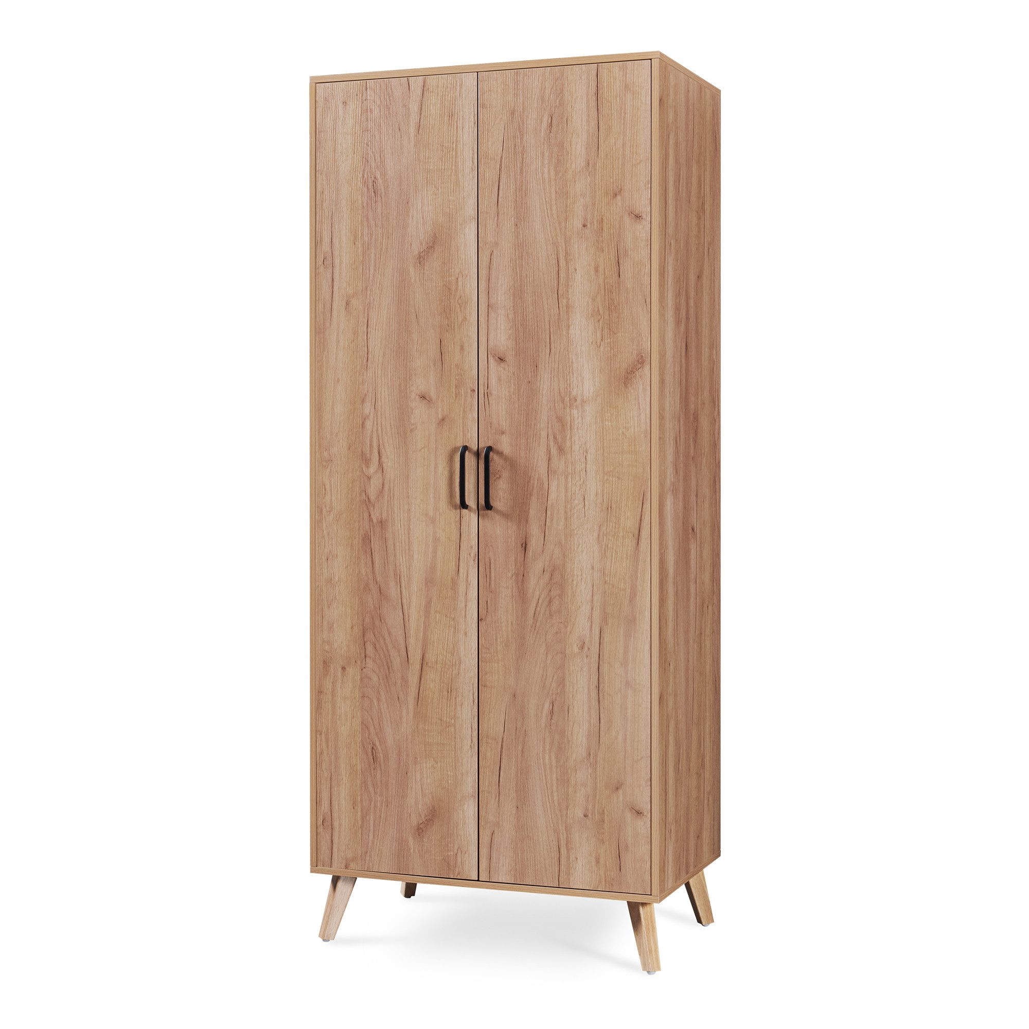 en.casa Kleiderschrank »Norg« 191 x 80 x 52 cm 2 Türen 1 Stange 4 Fächer Eicheoptik