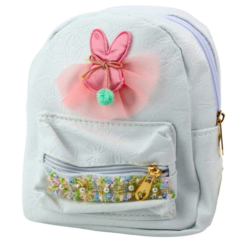 LEAN TOYS Kinderrucksack Freizeitrucksack Kindergartenrucksack Minirucksack (Spar-Set, 1-tlg., 18 x 20 x 7 cm leicht), Hasen-Schleife, Tüll, Pompon, Perlen, 2,5 l