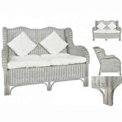vidaXL Sofa 2-Sitzer-Sofa Grau Natur Rattan und Leinen Couch