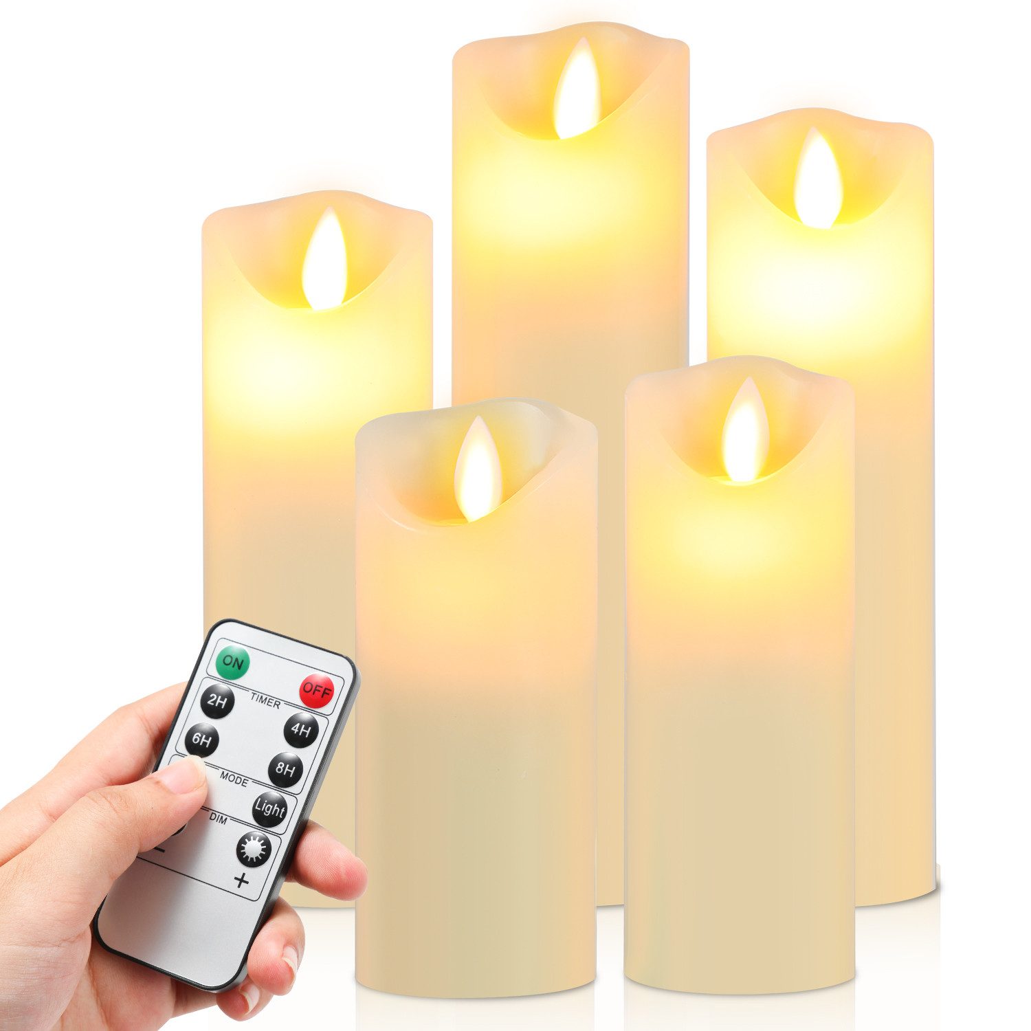 Clanmacy LED-Kerze 5X LED Kerzen Stumpenkerzen aus Echtwachs mit Docht vers günstig online kaufen