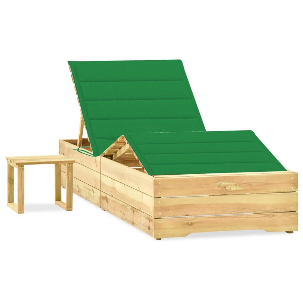 vidaXL Gartenliege Garten-Sonnenliege mit Tisch und Auflage Kiefer Imprägniert, 1 St.