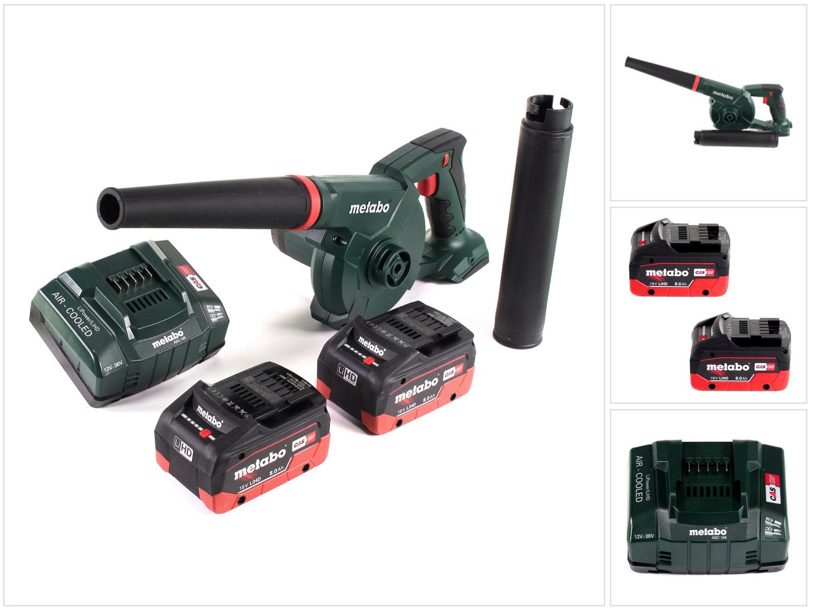 metabo Akku-Laubbläser AG 18 Akku Gebläse 18 V + 2x LiHD Akku 8,0Ah + Ladegerät