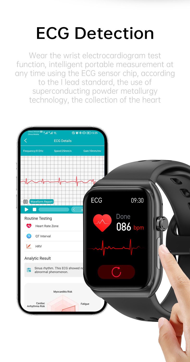 Zevelora Herren’s und Damen's IP65 Wasserdicht Fitness-Tracker Smartwatch (1.81 Zoll, Android / iOS), mit ECG Blutdruck Blutsauerstoff Schrittzähler Bluetooth-Anruffunktion