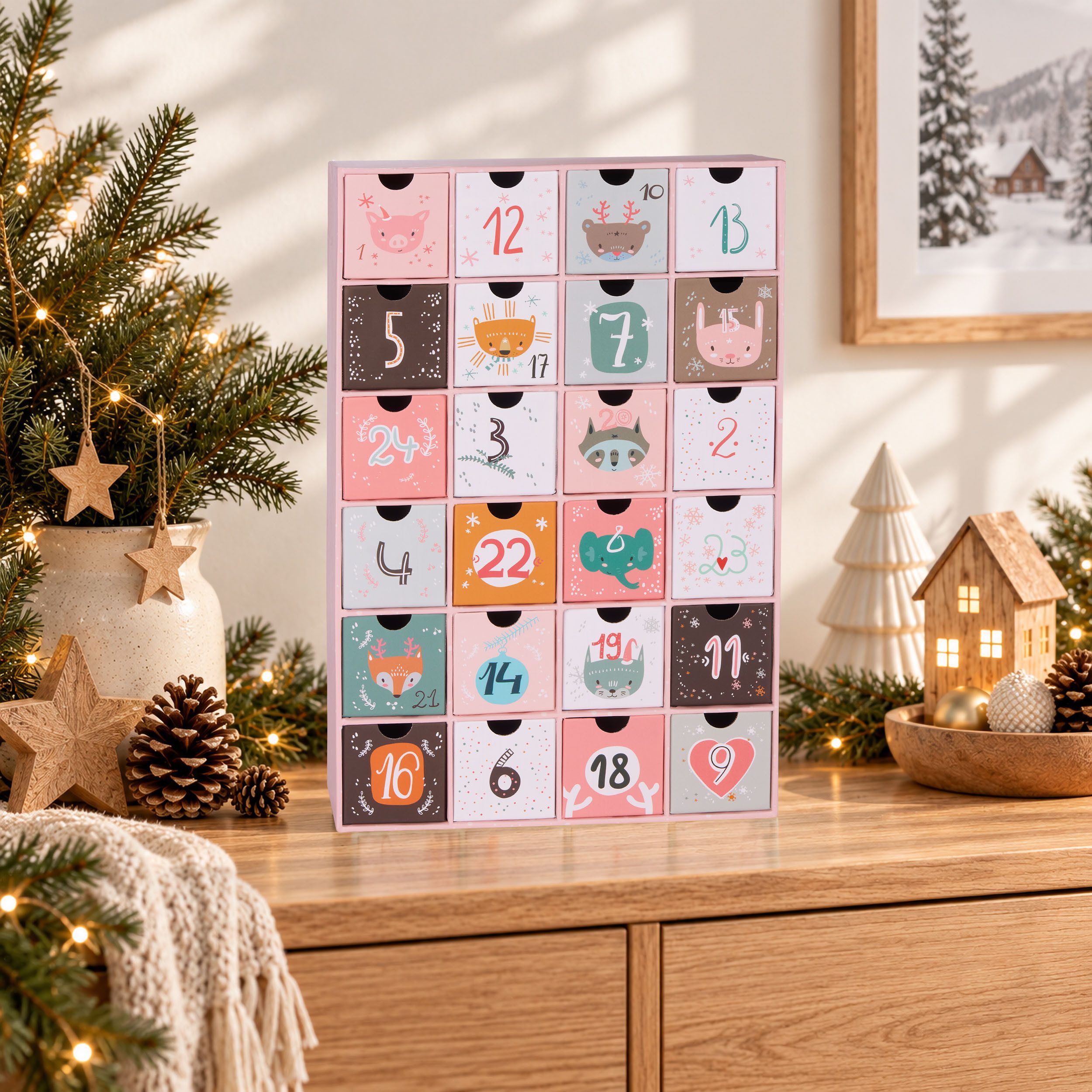 BRUBAKER befüllbarer Adventskalender Adventskalender zum Befüllen - Rosa Weihnachten (Kalender, 1-tlg), DIY Weihnachtskalender - 39 cm groß aus Pappe – Bild 4 von 5