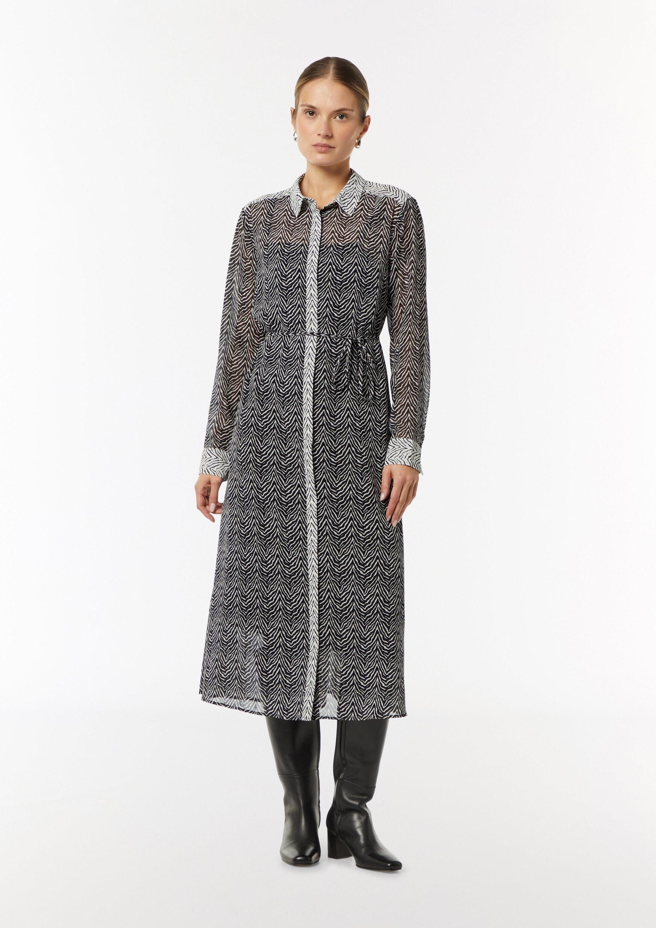 comma Maxikleid Kleid Chiffon-Kleid mit Hemdkragen und Bindeband