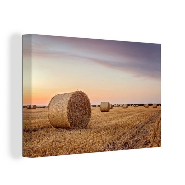 OneMillionCanvasses® Leinwandbild Feldheuballen mit Sonnenlicht (1 St) Wandbild Leinwandbilder Aufhängefertig Wanddeko