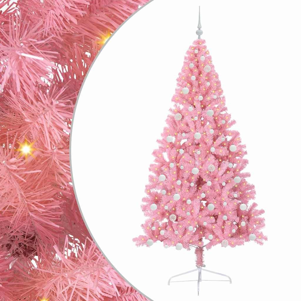 vidaXL Künstlicher Weihnachtsbaum Künstlicher vorbeleuchteter Weihnachtsbaum Rosa 240 cm PVC