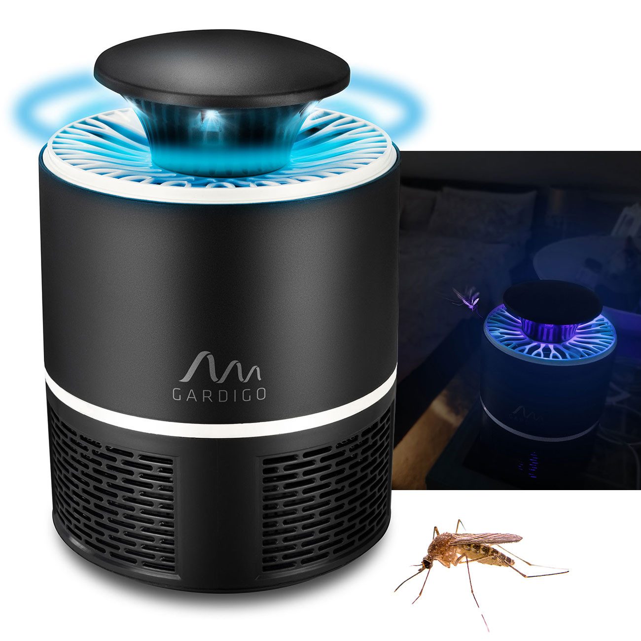 Gardigo Insektenfalle Insektenfalle mit UV-Licht & Luftsauger USB Mückenfänger H19 x Ø13cm, mit 360° Luftsauger für Räume bis 25 m² via USB