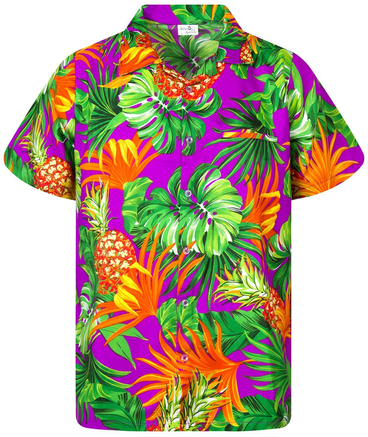 King Kameha Hawaiihemd Pineapple Leaves Kids Funky Hawaii-Hemd Kinder Kurzarm Front-Tasche