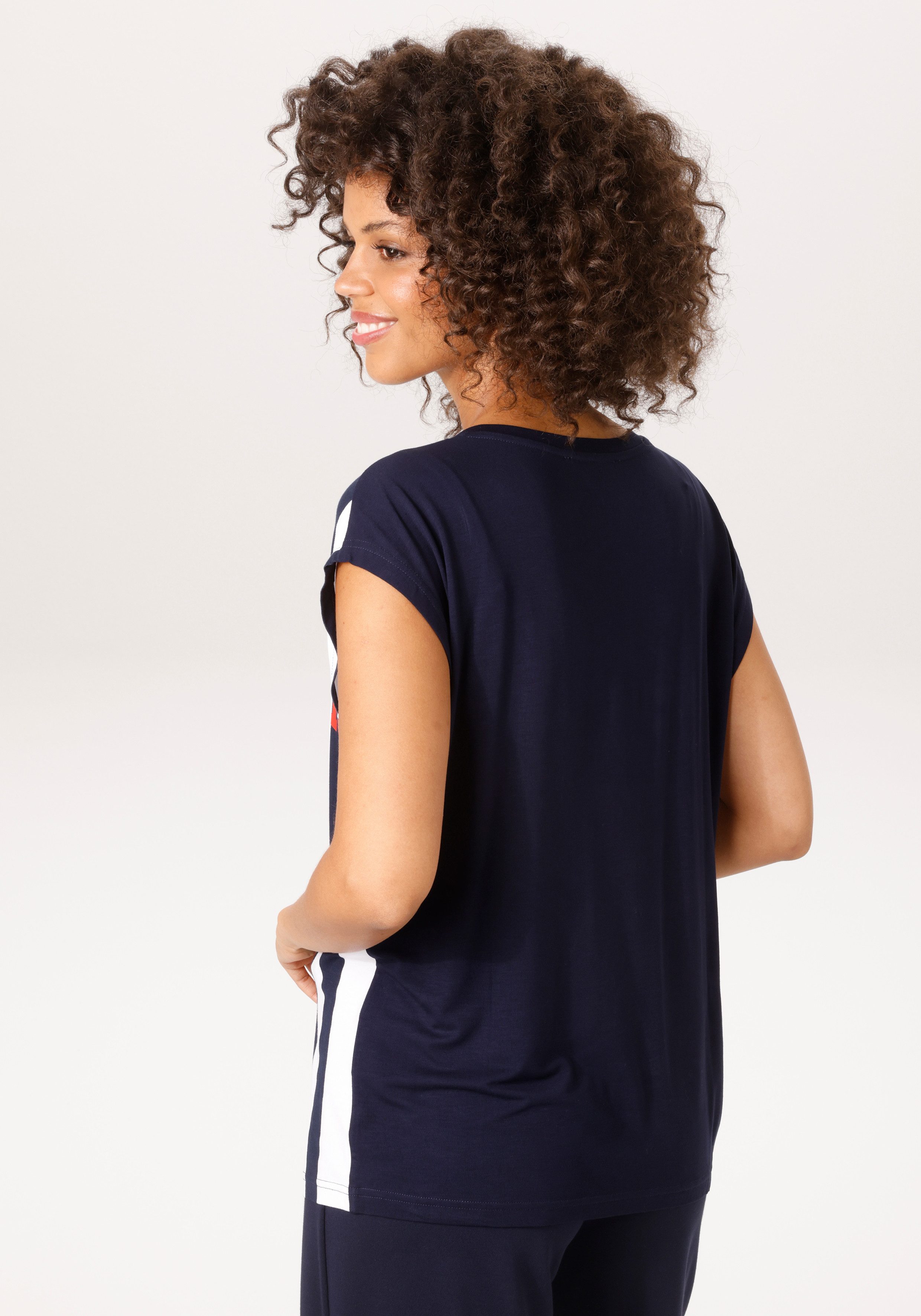 Aniston CASUAL T-Shirt mit Foliendruck auf dem gestreiften Vorderteil - NEU günstig online kaufen