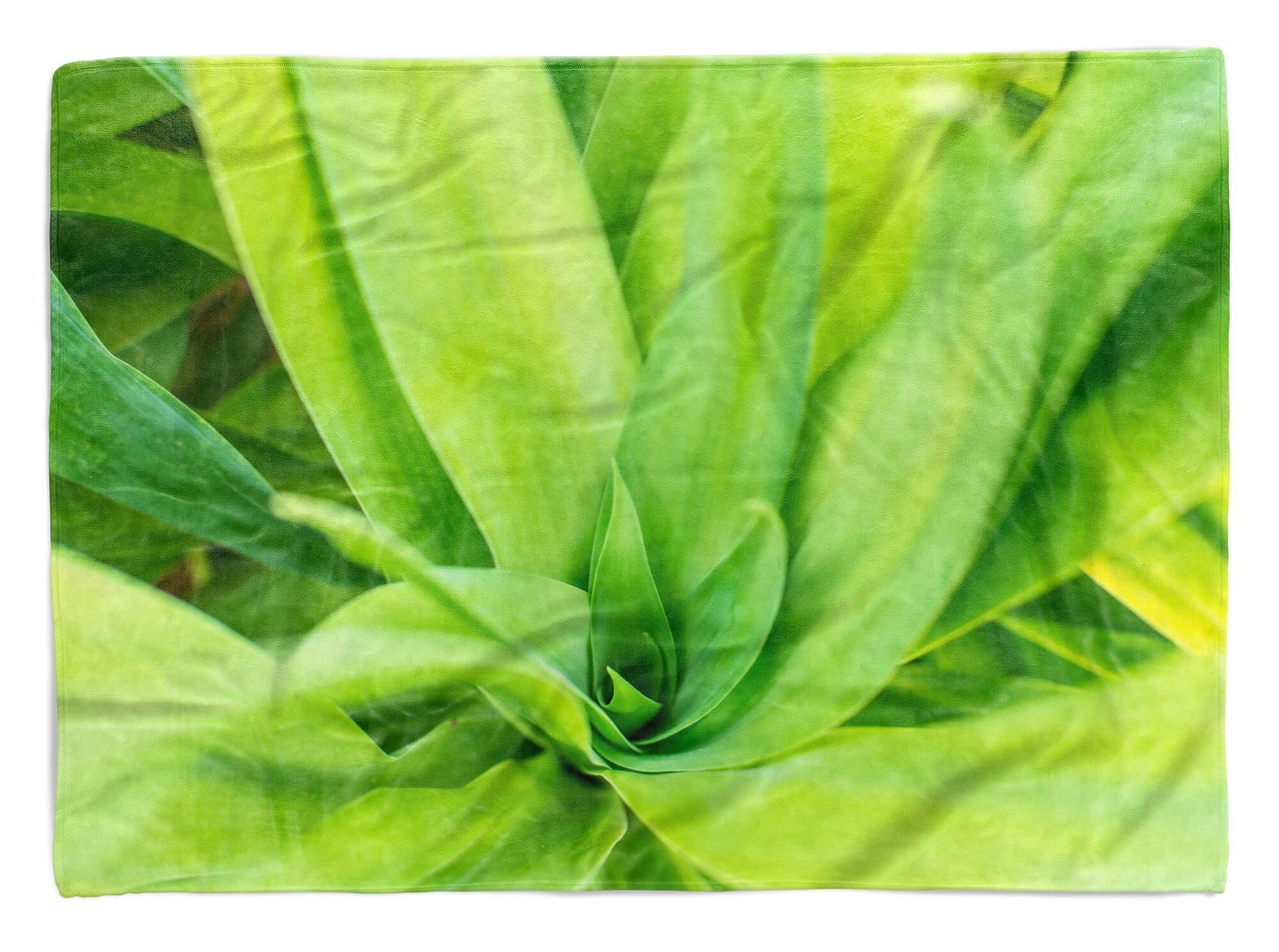 mit Fotomotiv Kuscheldecke Pflanze Grüne Strandhandtuch Art Kuns, Handtuch Baumwolle-Polyester-Mix (1-St), Handtuch Handtücher Sinus Saunatuch