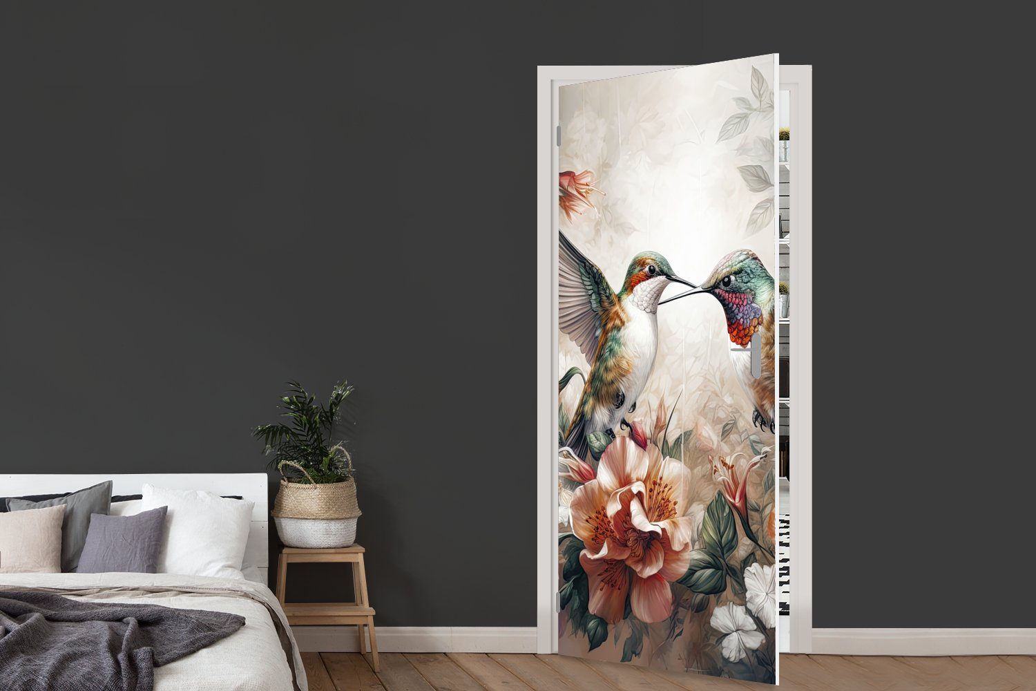 MuchoWow Türtapete Natur, Türaufkleber, - (1 Vögel Kolibri - Matt, Fototapete cm bedruckt, Blumen - 75x205 St), für Tür