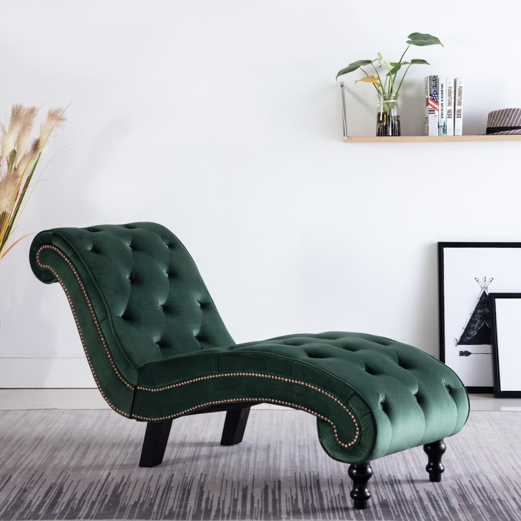 furnicato Chaiselongue Chaiselounge Grün 145 x 52 x 77 cm mit Samtbezug, 1 Teile, Knopfgepolstertes Recamiere mit ergonomischem Design für Wohnzimmer