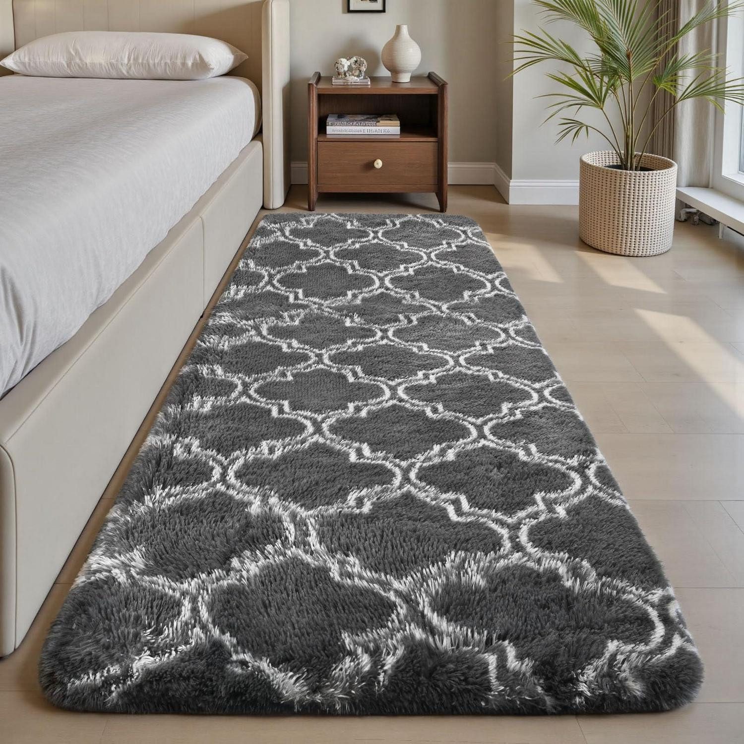 LuxusKollektion Hochflor-Teppich Teppich Läufer Grau 60x120cm, rechteckig, Höhe: 40 mm