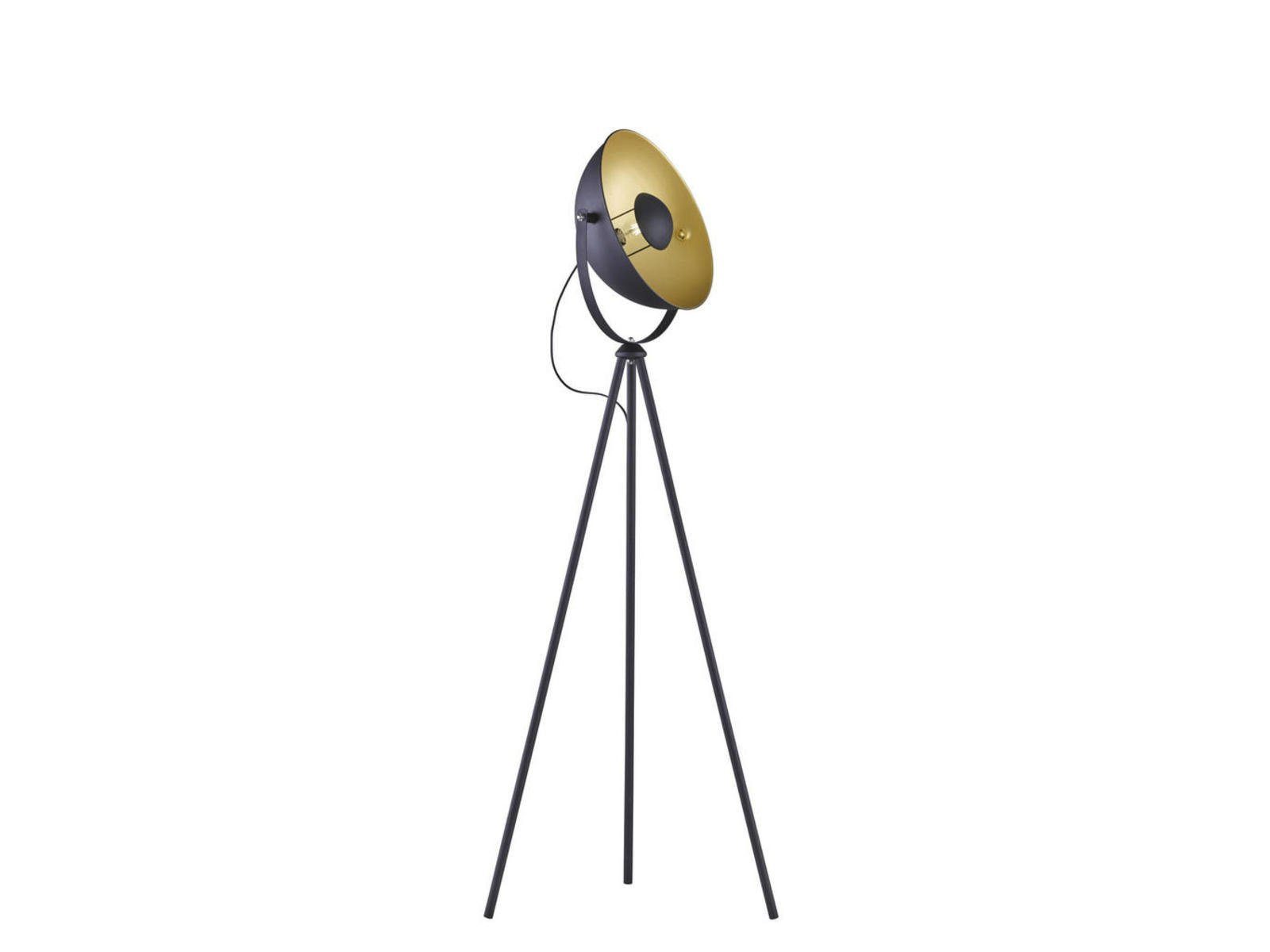 Reality Leuchten LED Stehlampe, Dimmfunktion, LED wechselbar, Warmweiß, Tripod Industrial Style Dreibein Schwarz Golden Fabriklampe Höhe 160cm