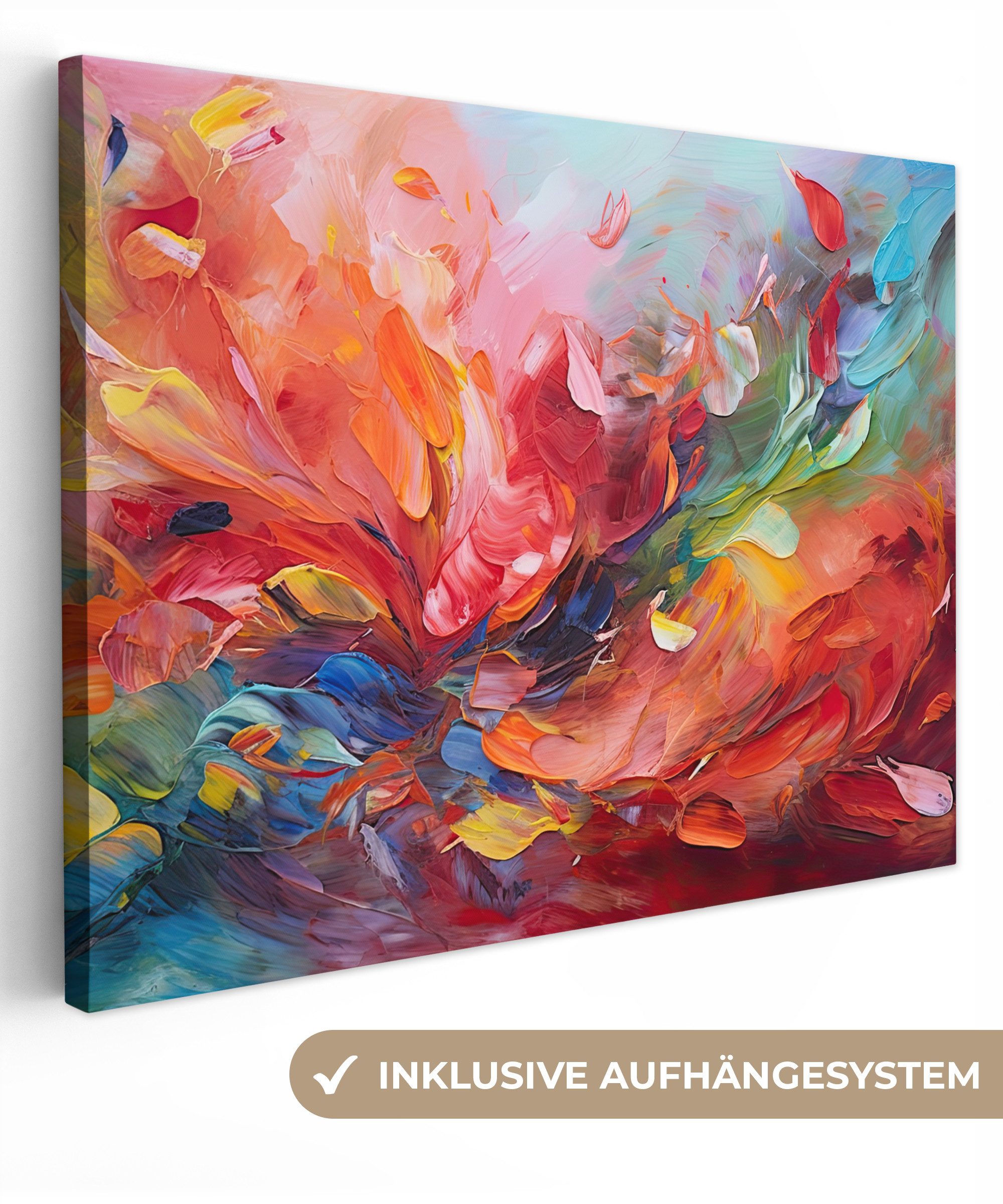 OneMillionCanvasses® Leinwandbild Ölfarbenoptik - Kunst - Abstrakt - Farbenfroh, Fotodruck (1 St), Wandbild Leinwandbilder, Aufhängefertig, Wanddeko 40x30 cm