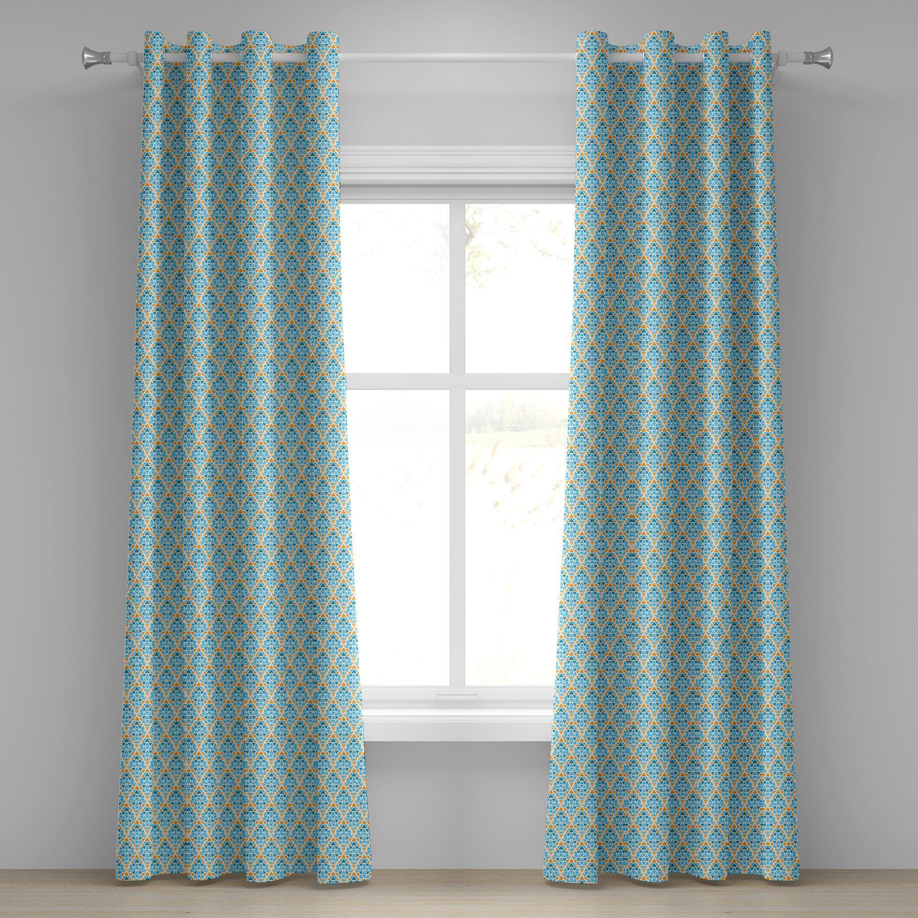 Gardine Dekorative 2-Panel-Fenstervorhänge für Schlafzimmer Wohnzimmer, Abakuhaus, Gelb und Blau Triangle Motiv