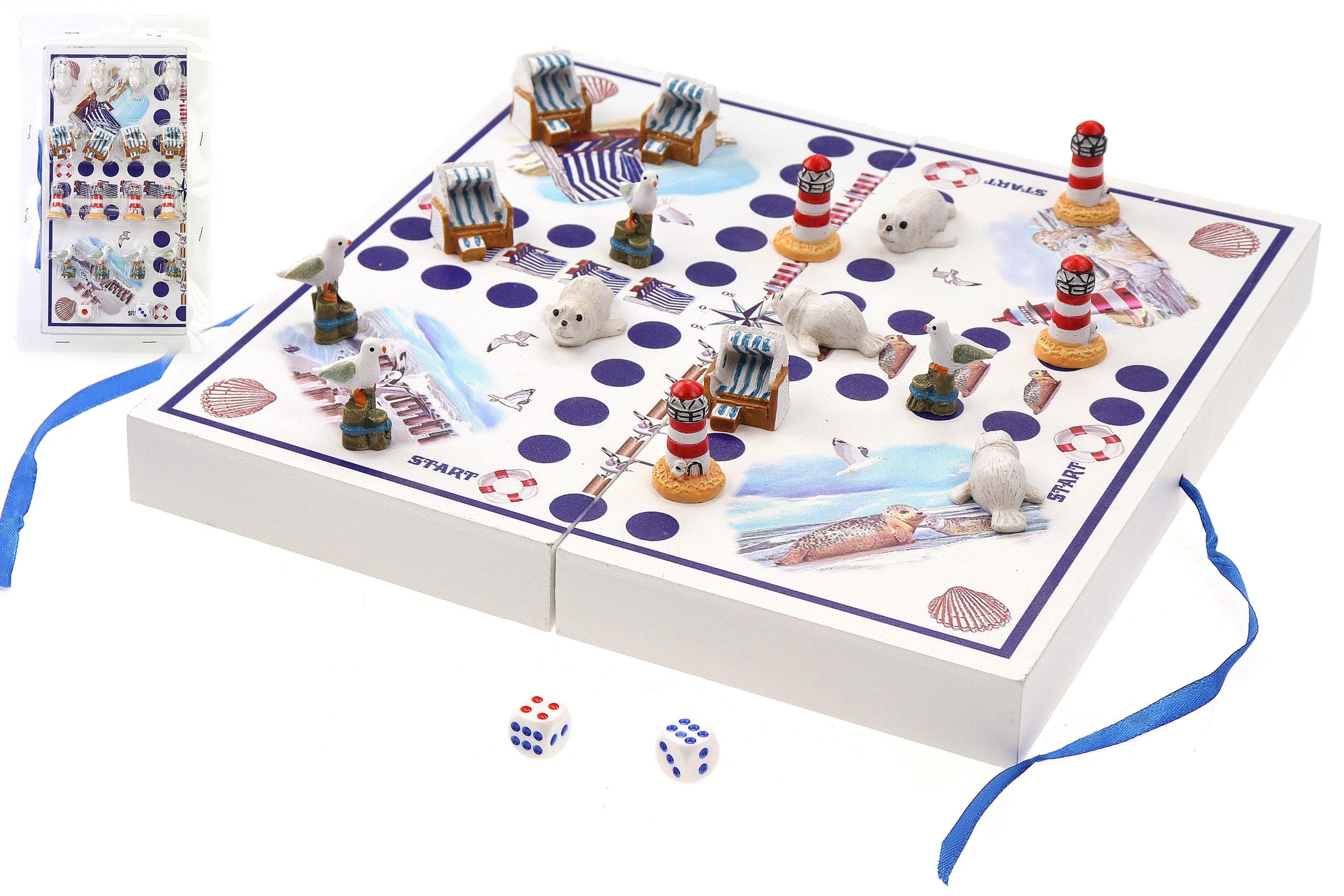 ELLUG Spiel Würfelspiel Brettspiel Küstendesign maritim Leuchtturm Strandkorb, zusammenklappbar