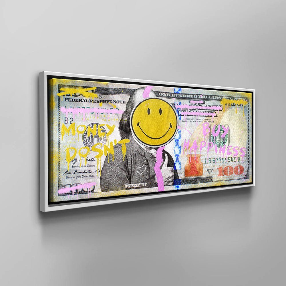 DOTCOMCANVAS® Leinwandbild, Premium Pop doesn't Money Happiness ohne Leinwandbild buy - Art Rahmen