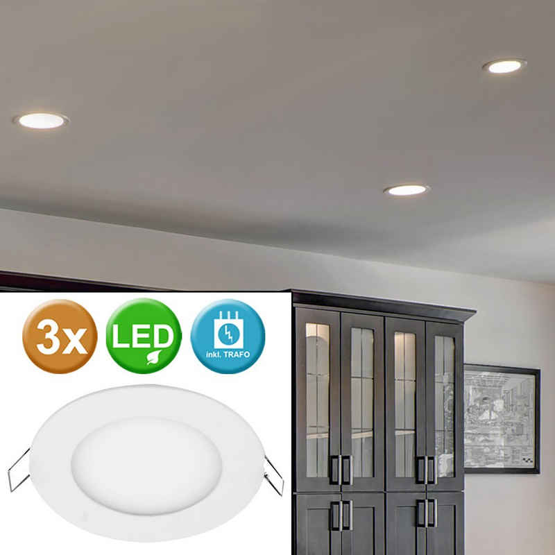 Paulmann LED Einbaustrahler, LED-Leuchtmittel fest verbaut, Warmweiß, 3er LED Set Einbau Alu Strahler rund Gästezimmer Spot Lampen 1-flg