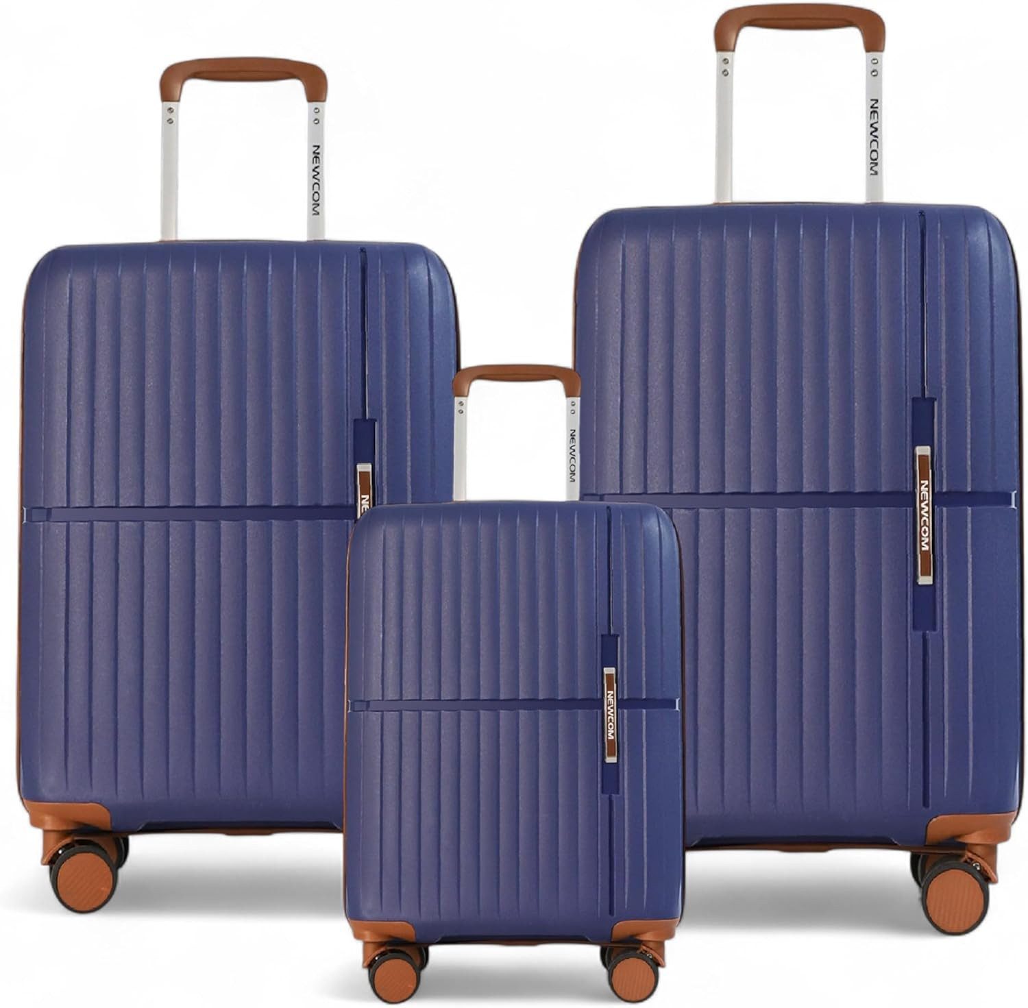 NEWCOM Hartschalen-Trolley Hartschalen-Koffer SET (M, L,XL) Rollkoffer aus Polypropylen, 4 Rollen, 360° drehbar, 3 tilg-set Koffer (55cm/64cm/73cm), Blau, Zahlenschloss