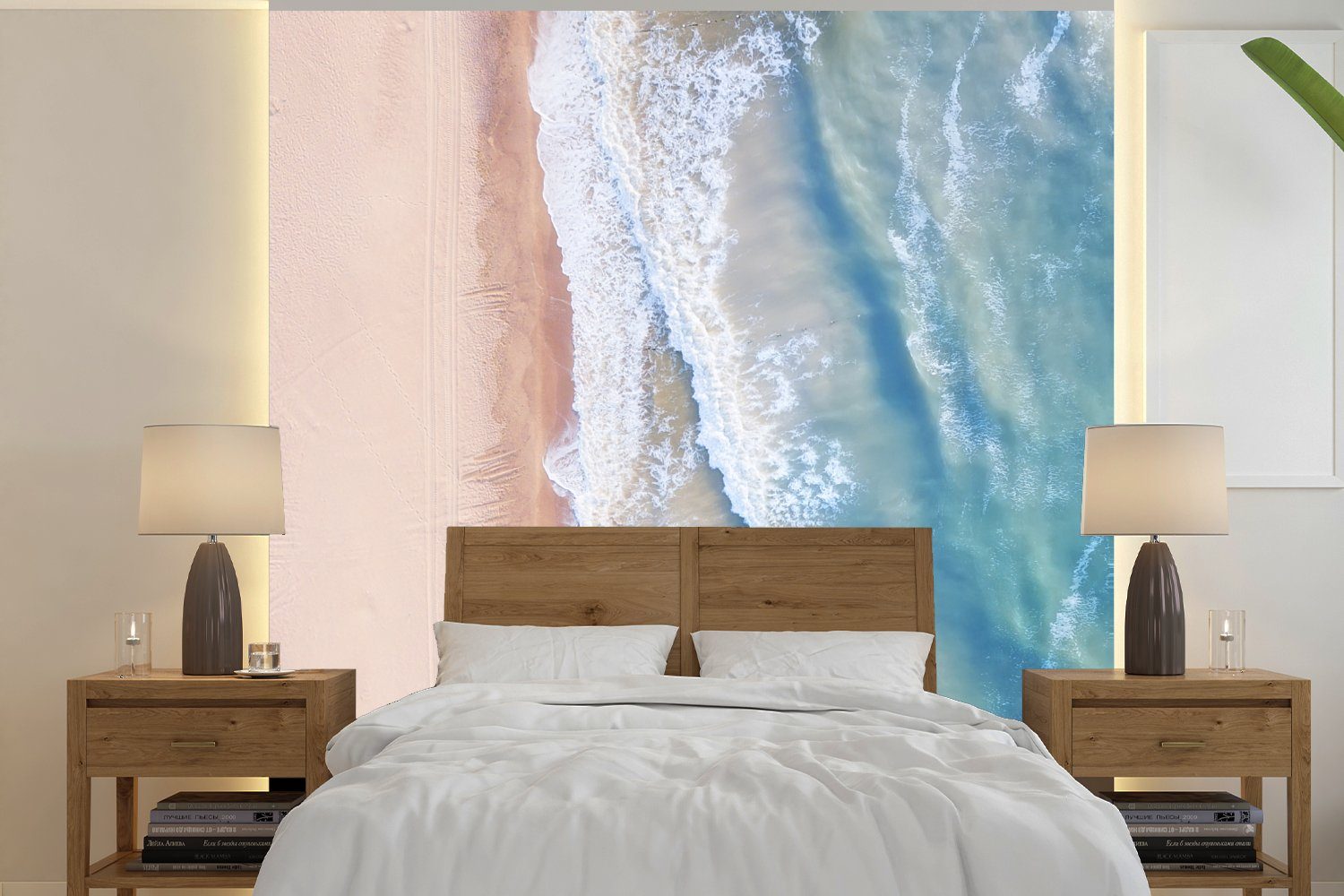 Schlafzimmer, Fototapete Meer, Matt, - (5 für Strand bedruckt, St), oder Wasser MuchoWow Tapete Wandtapete Vinyl - Wohnzimmer