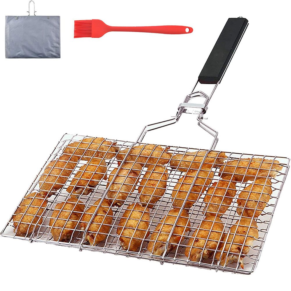 TUWENA Grillplatte Edelstahl-Grillkorb mit Silikonbürste & Abnehmbarem Griff (1-St)