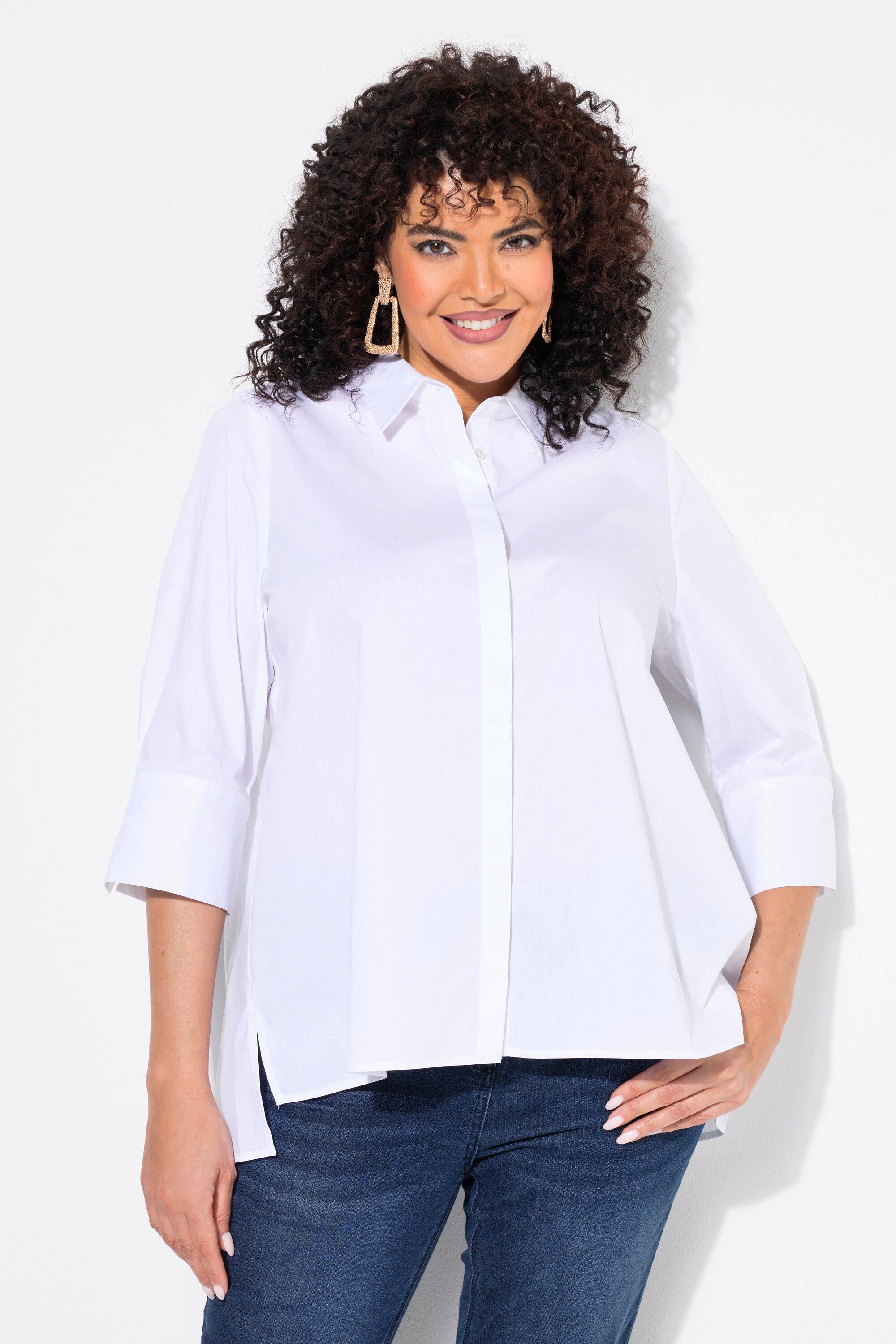 Hemdbluse Hemdbluse Rückenfalte A-Linie Hemdkragen 3/4-Arm