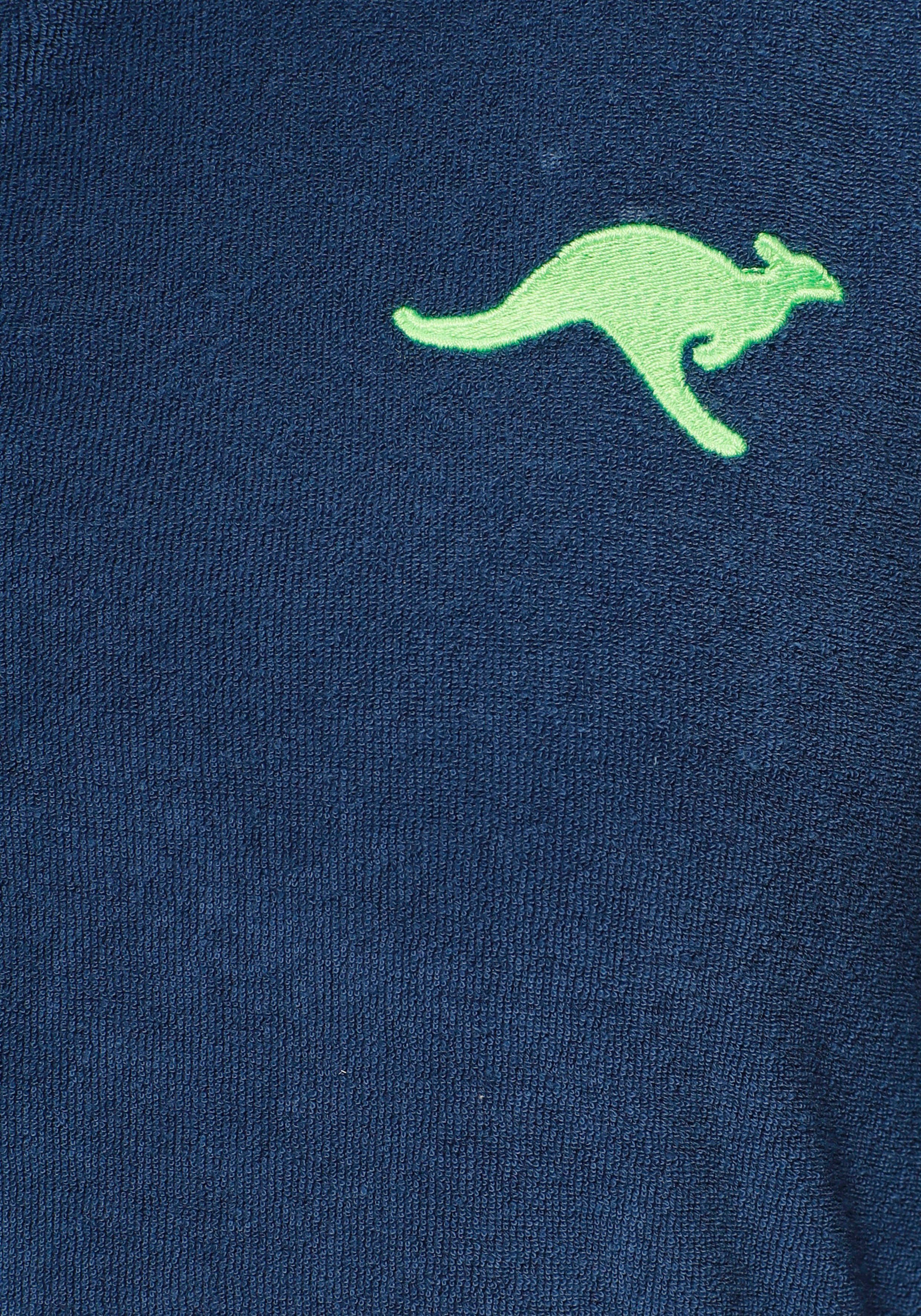 KangaROOS Damenbademantel Kira, XS-3XL kurz, Reißverschluss, Kurzform, blau Bademäntel Kapuze, Leichtfrottier, mit Damen, Bindekordel, für