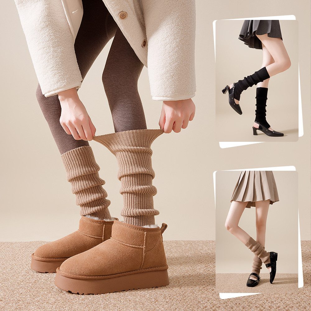 MIRROSI Beinstulpen Damen Stulpen - Edel Woll-Beinwärmer mit Grobstrick-Mus günstig online kaufen