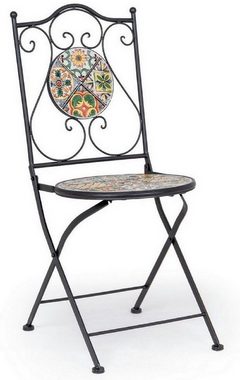 Casa Padrino Gartenstuhl Jugendstil Gartenstuhl 6er Set Schwarz / Mehrfarbig 39 x 47 x H. 92 cm - Klappbare Stühle mit Keramik Platten - Nostalgische Garten & Gastronomie Möbel