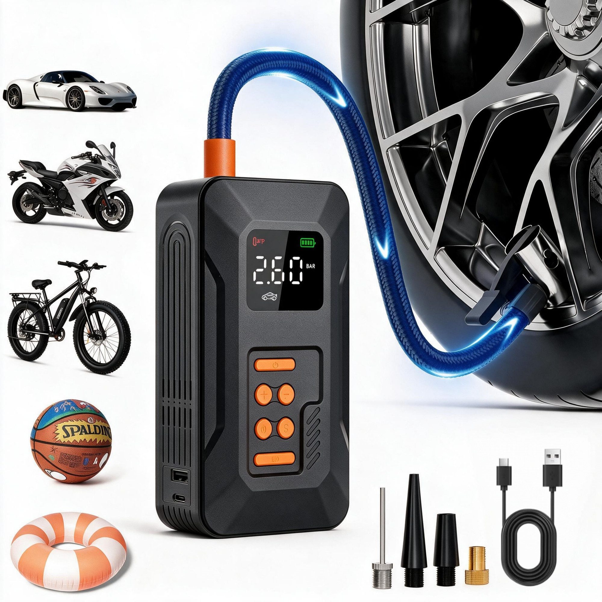 ibettertec Starthilfe Powerbank Auto 18000mAh(12V),4-in-1 Starthilfegerät Autobatterie-Ladegerät (Starthilfe Powerbank mit Luftkompressor)
