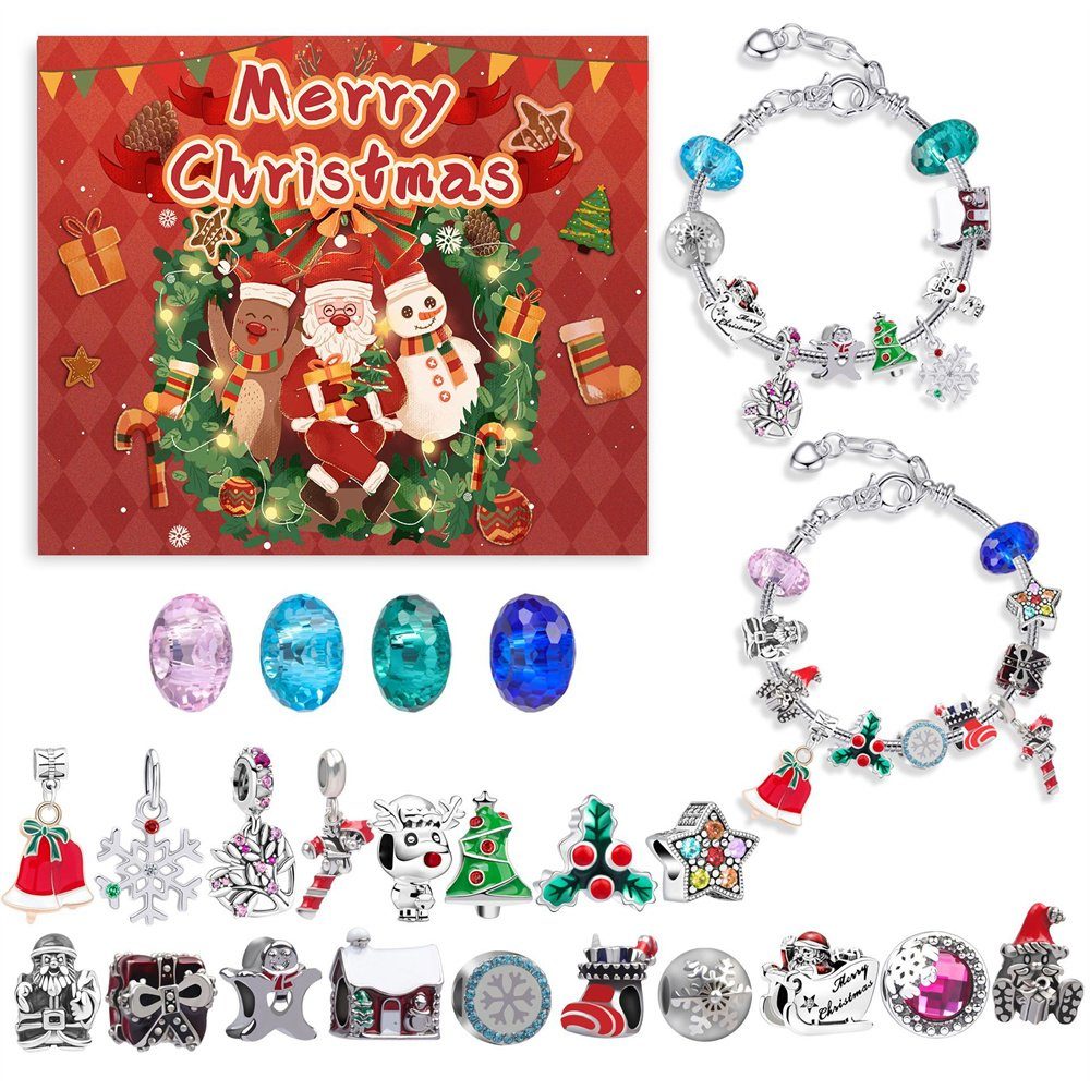 Geschenk Anhänger,Kinder Adventskalender, Kinder Weihnachten Weihnachten (24-tlg), für Dekorative Geschenk Adventskalender Adventskalender Armband 2024