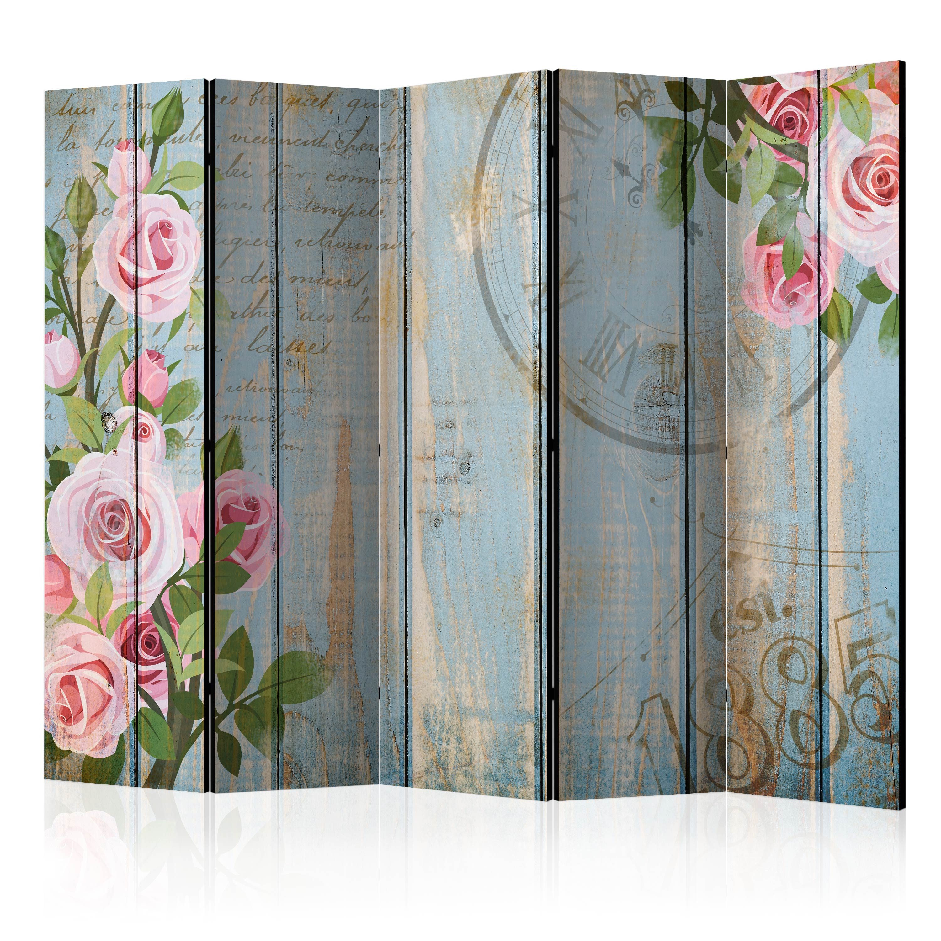Muralo Paravent 5-teilig Raumteiler klappbar Rosen und Blumen im Retro-Stil (Packung, 1 St., 225x172 cm), 3 Varianten, für das Schlafzimmer, das Wohnzimmer