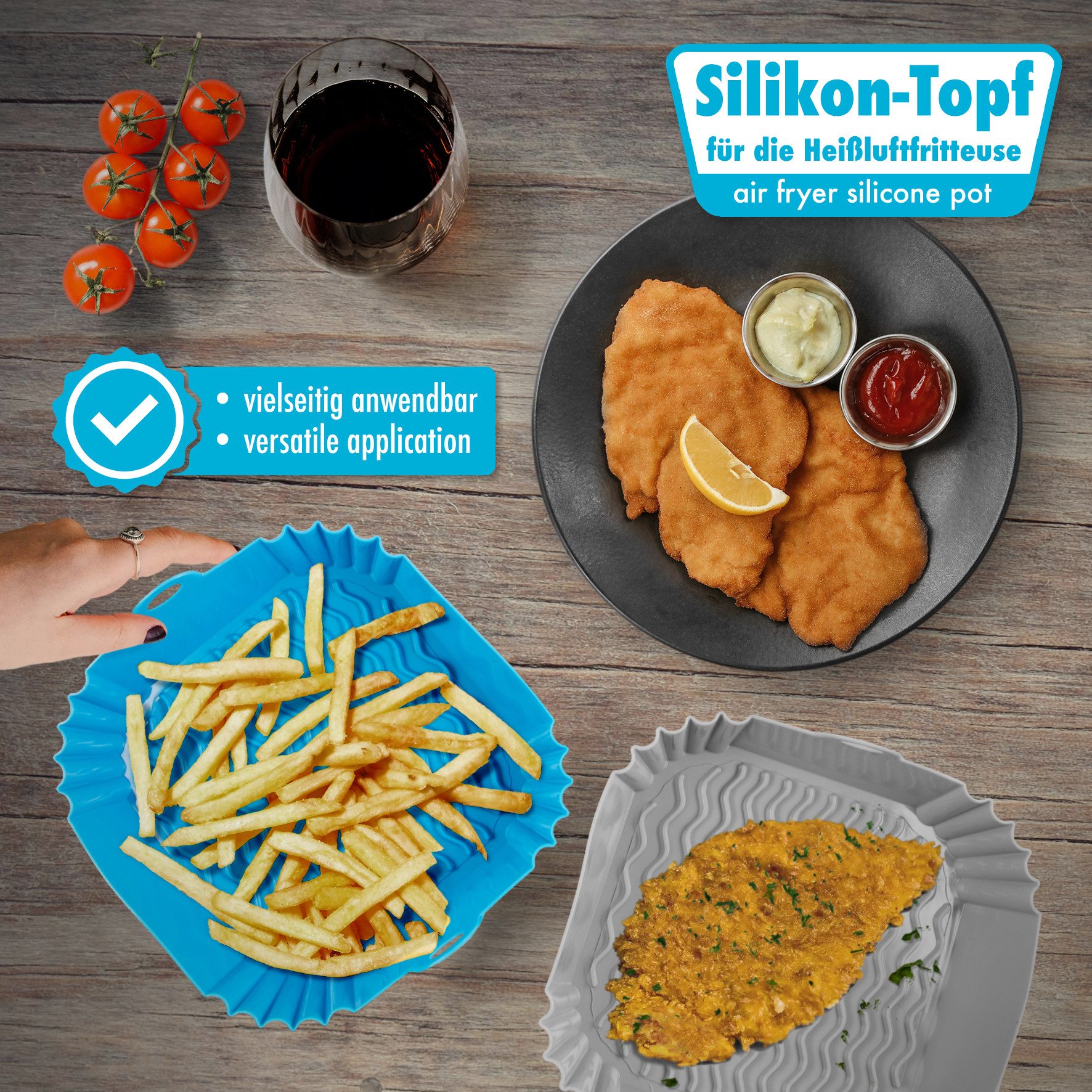 SHIBBY Silikonform für Heißluftfritteusen (5-7,2 L): Leicht zu reinigen, hitzebeständig, (1-tlg), Schwarz – Bild 4 von 5